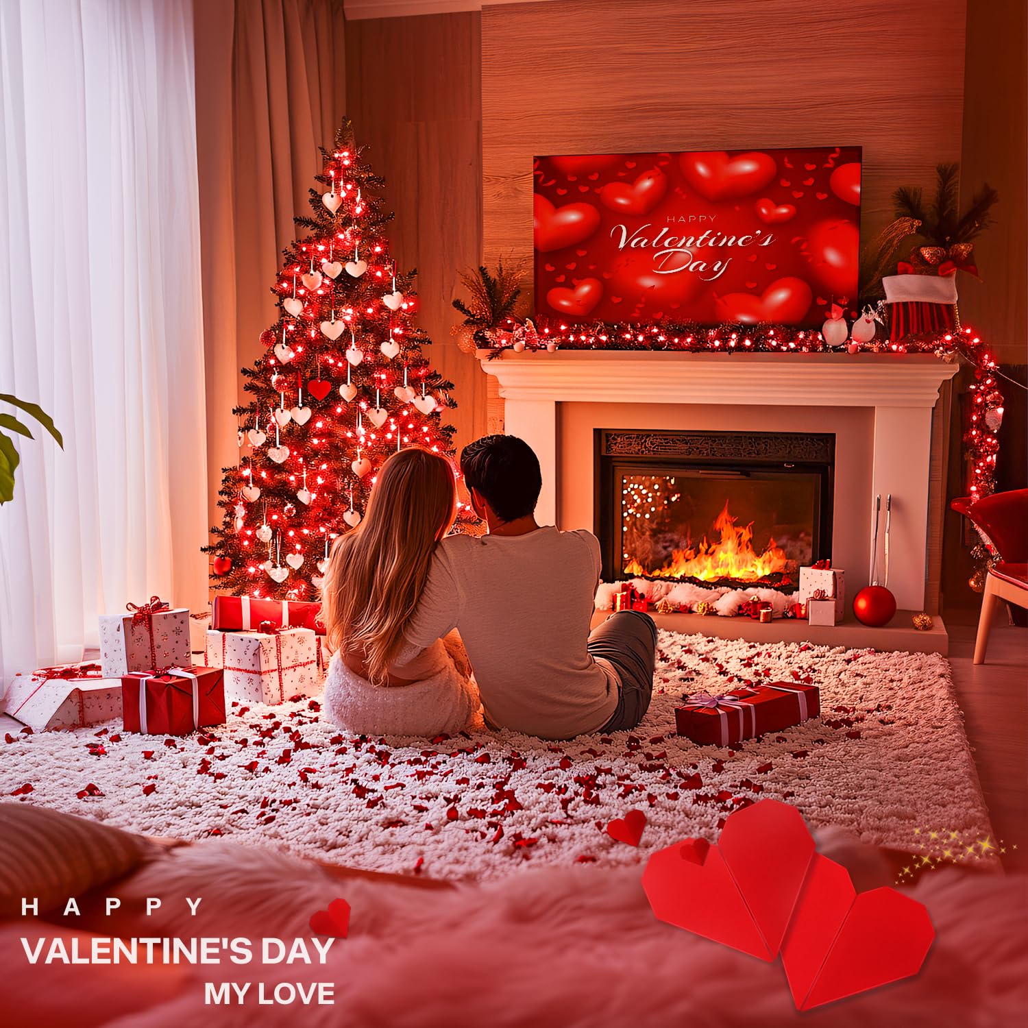 Jmexsuss 2 Pack 100 Led Red Christmas Lights For Valentines, Each 33 Ft Valentines Day Lights Battery Operated, Red String Light