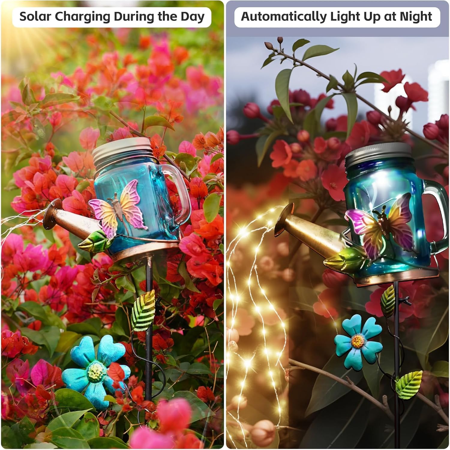 SRNPMIU Solar Watering Can Light, Yard Outdoor Decor Lights, IP65 Waterproof, Hanging Butterfly Garden Light, Outside Garden Flo