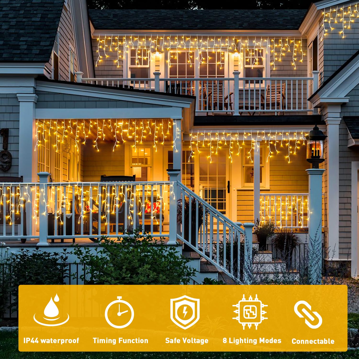 Jmexsuss 38.8Ft Icicle Lights For Outside, 400 Led Icicle Christmas Lights Outdoor Indoor Plug In, Warm White Christmas Icicle L