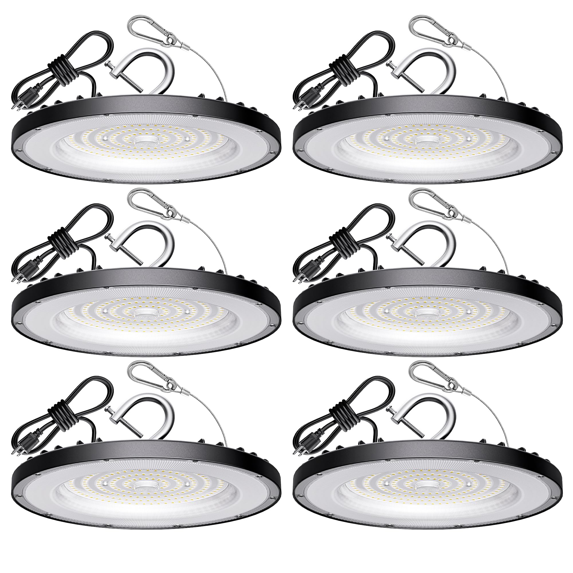 6 Pack UFO Led High Bay Light 150W(600W MH/HPS Equiv.), 21000lm, 5000K High Bay Led Lights with 5' Cable US Hook, IP65 Waterproo