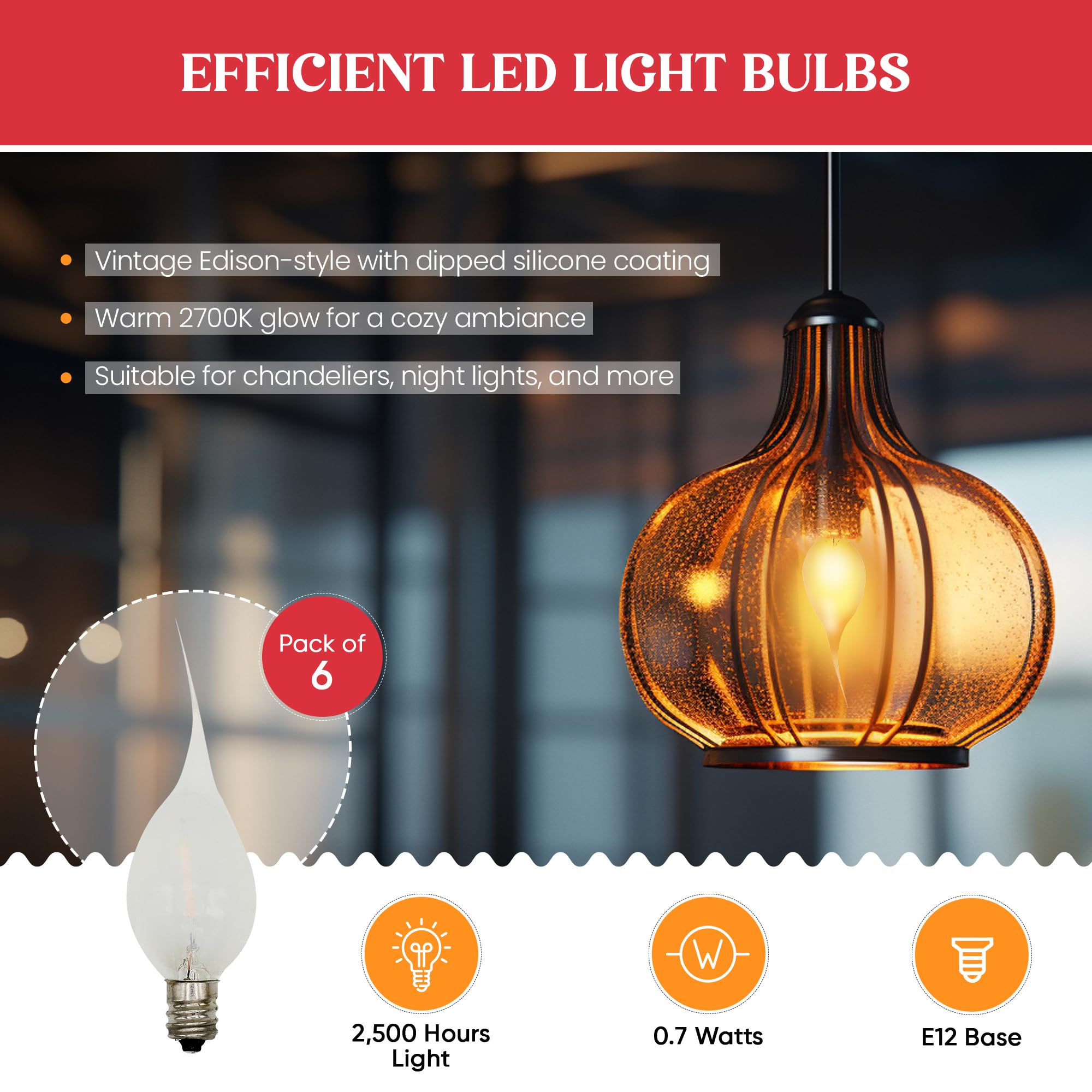 Creative Hobbies Silicone Led Night Light Bulbs, C7 Replacement Light Bulbs - 0.7W Equivalent To 4W 5W 6W 7W Incandescent, White