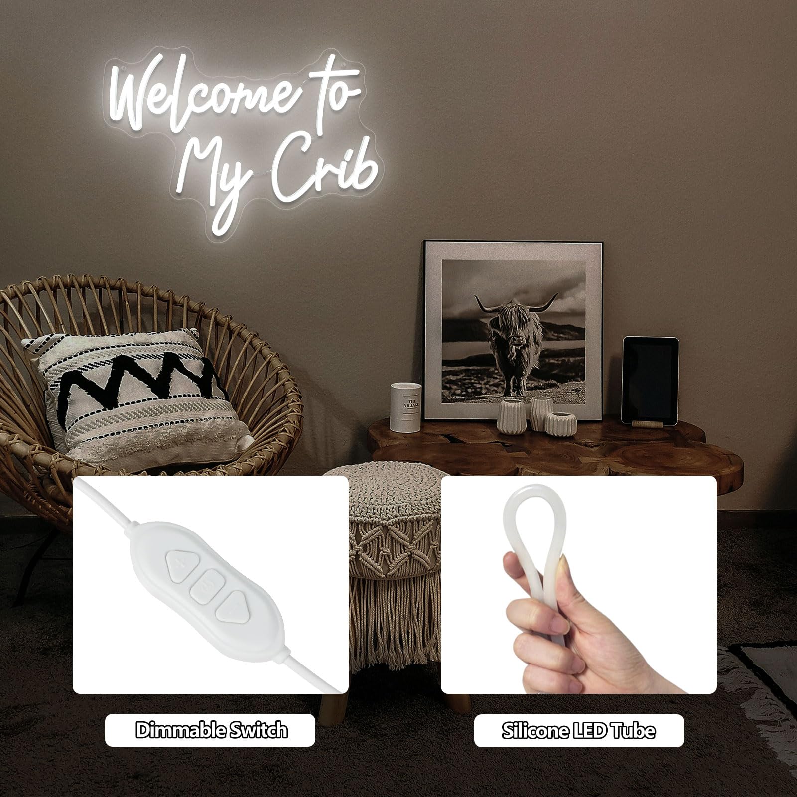 Nen Sign LED Neon Welcome Crib Light Up Wall Decor for Dorm, Kids, Living Room, Playroom - Polyvinyl Chloride