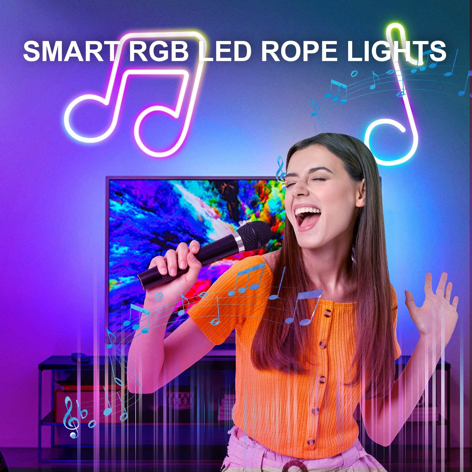 Vrribonx LED Neon Rope Lights 19.6FT, Flexible, IP65 Waterproof, Music Sync, Model V20-001
