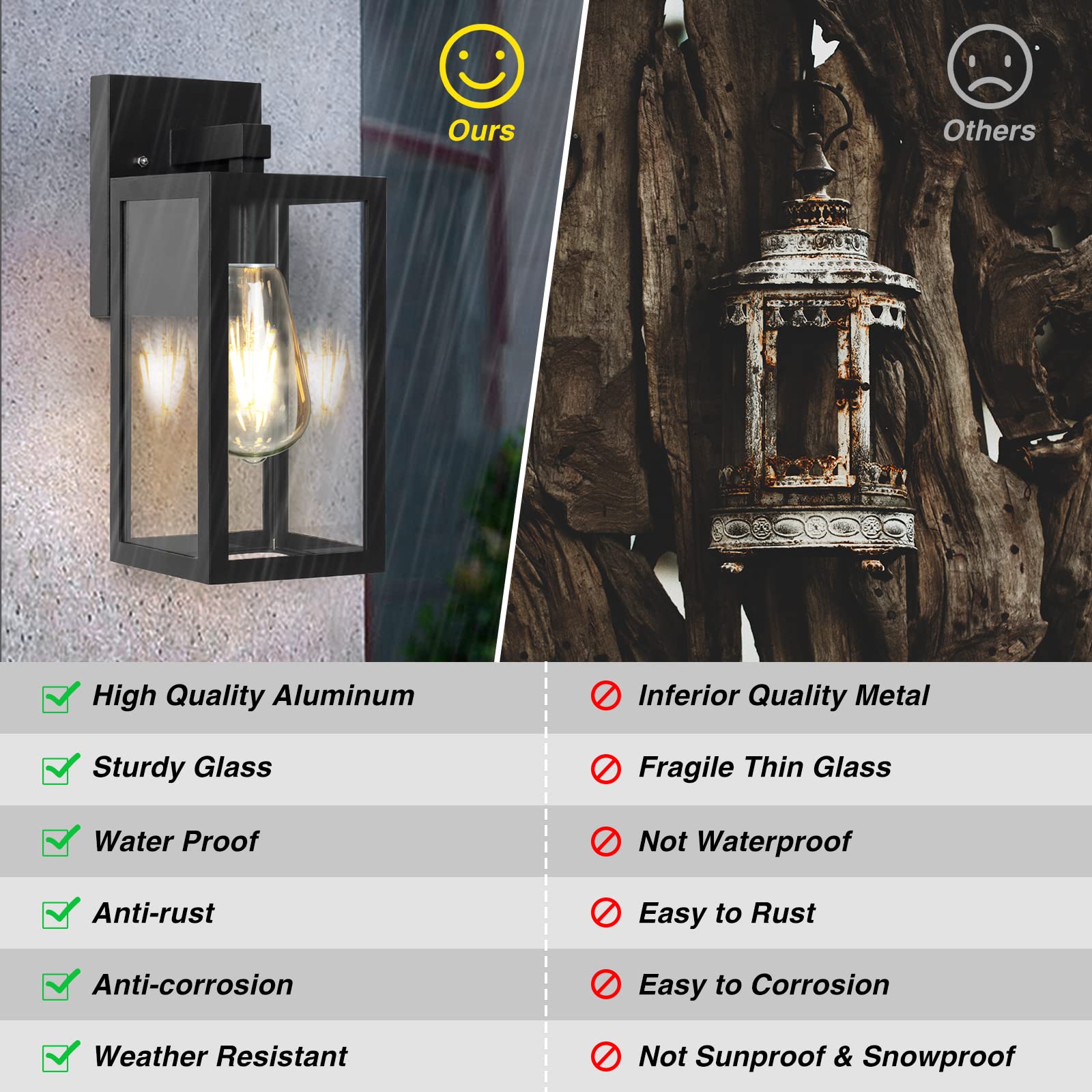 Huadeec Outdoor Wall Lantern,Exterior Waterproof Wall Sconce Light Fixture With E26 Base Socket,Anti-Rust Matte Black Finish And Clear Glass Shade Wall Lamp For Porch, Pack Of 2