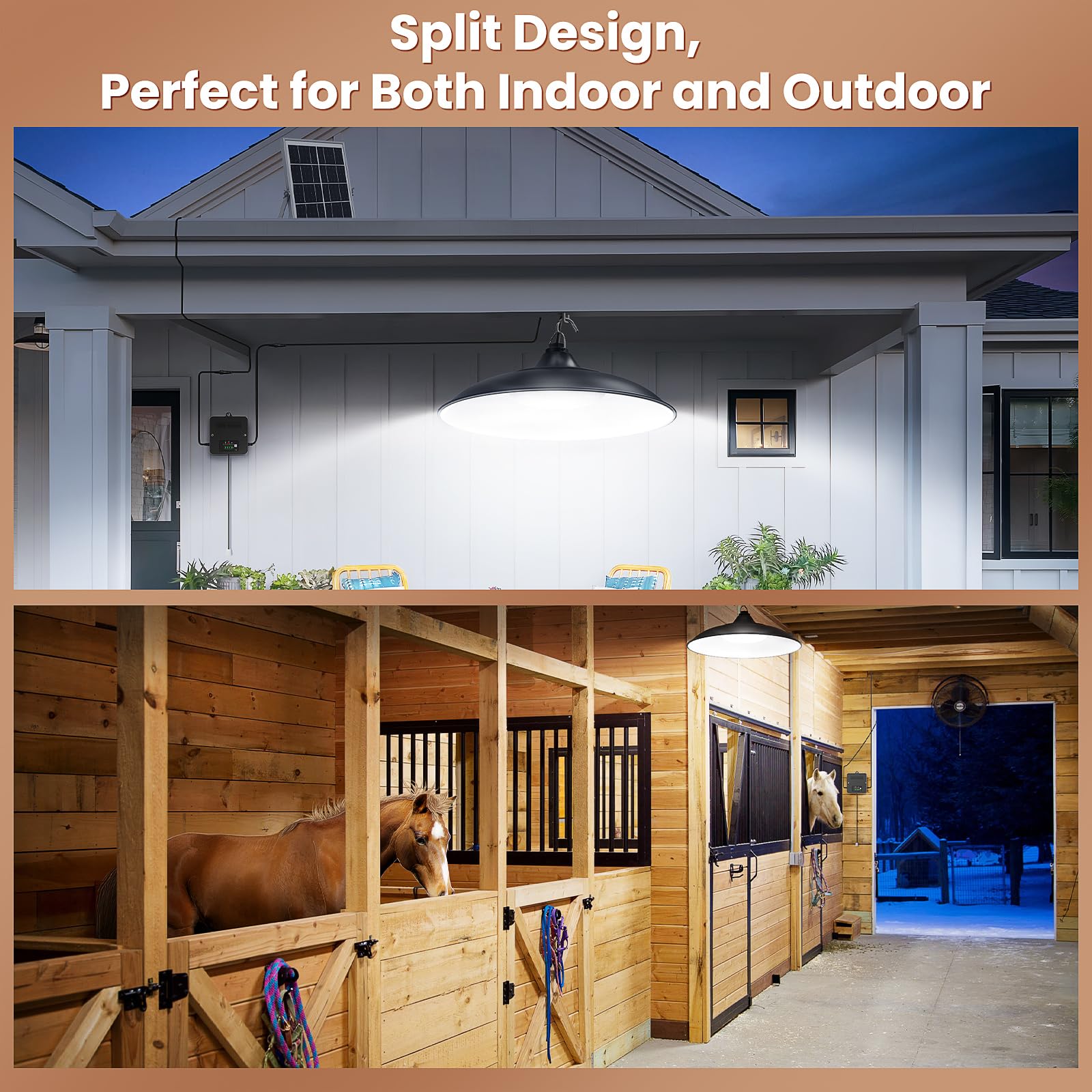 APILAB Solar Shed Light - 2000LM Indoor/Outdoor Pendant, 3 Lighting Modes, IP65 Waterproof, Cool White, 2 Pack, Model DP048AB