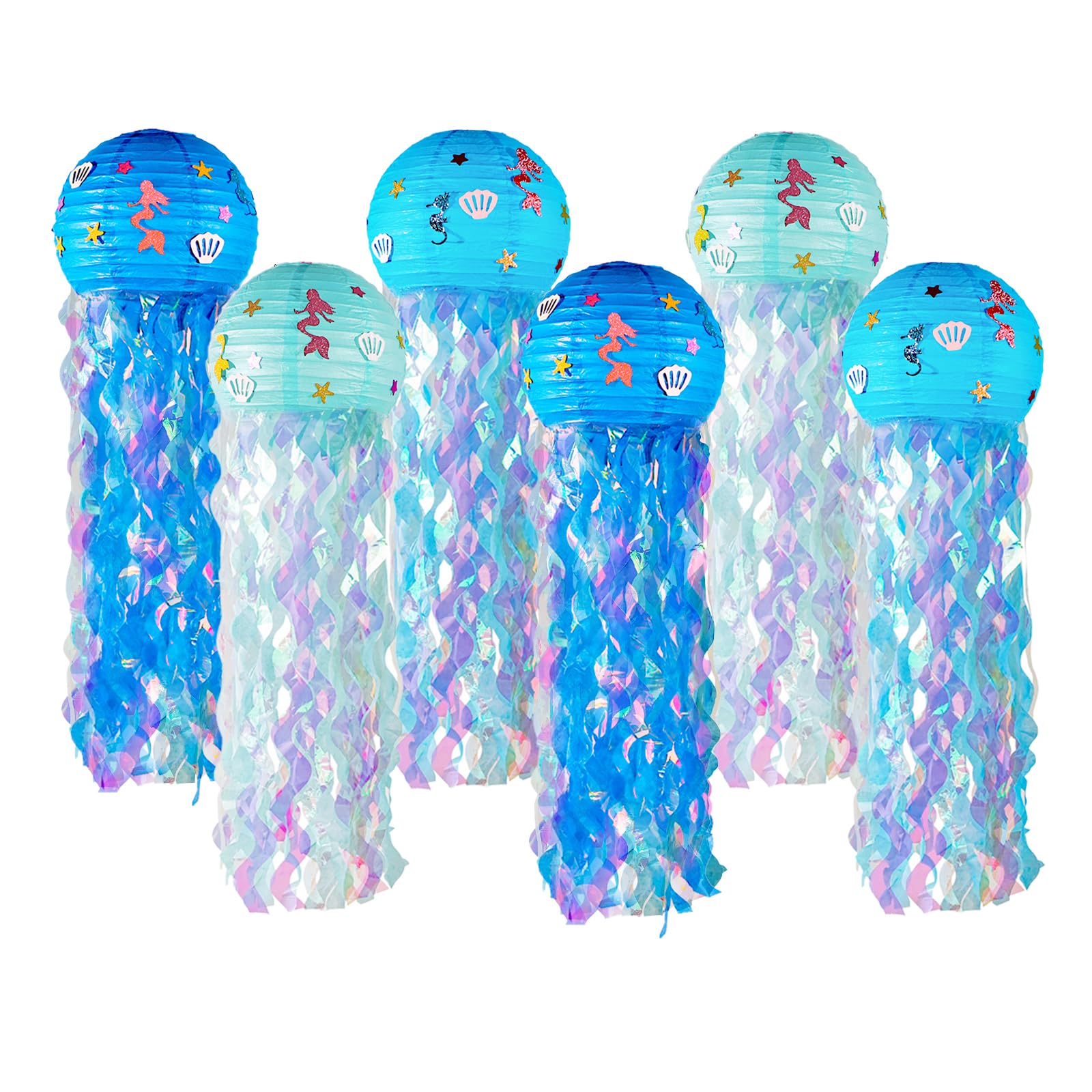 OBXT 12'' Blue Jellyfish Lanterns - Mermaid Birthday Decorations, Under The Sea Party Supplies, Ocean Theme Hanging Jellyfish De
