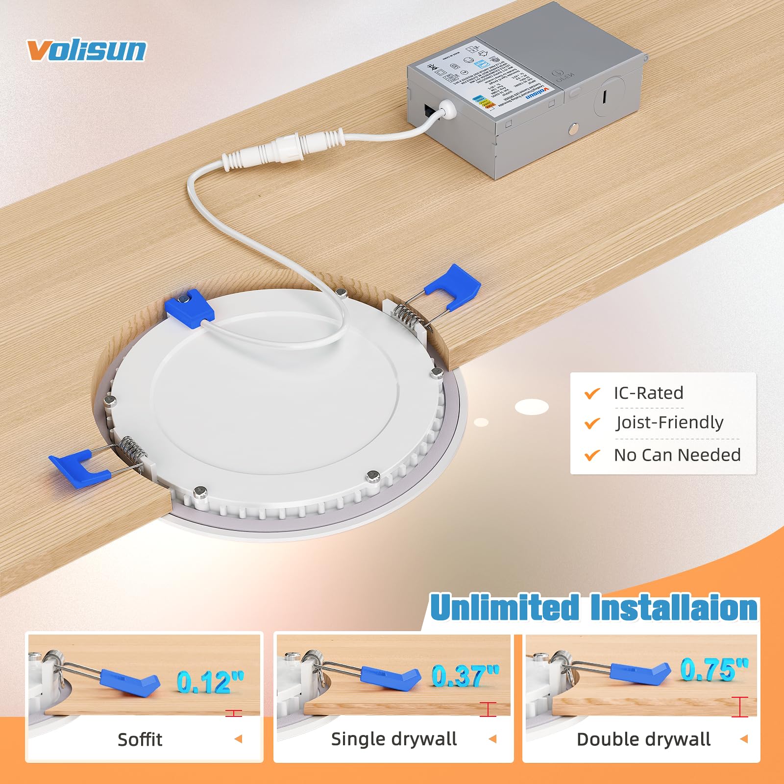 Volisun 12 Pack 6 Inch Recessed Lighting, 5Cct Led Recessed Light With Junction Box, 2700K-5000K Selectable, 13W Eqv 120W, 1080L