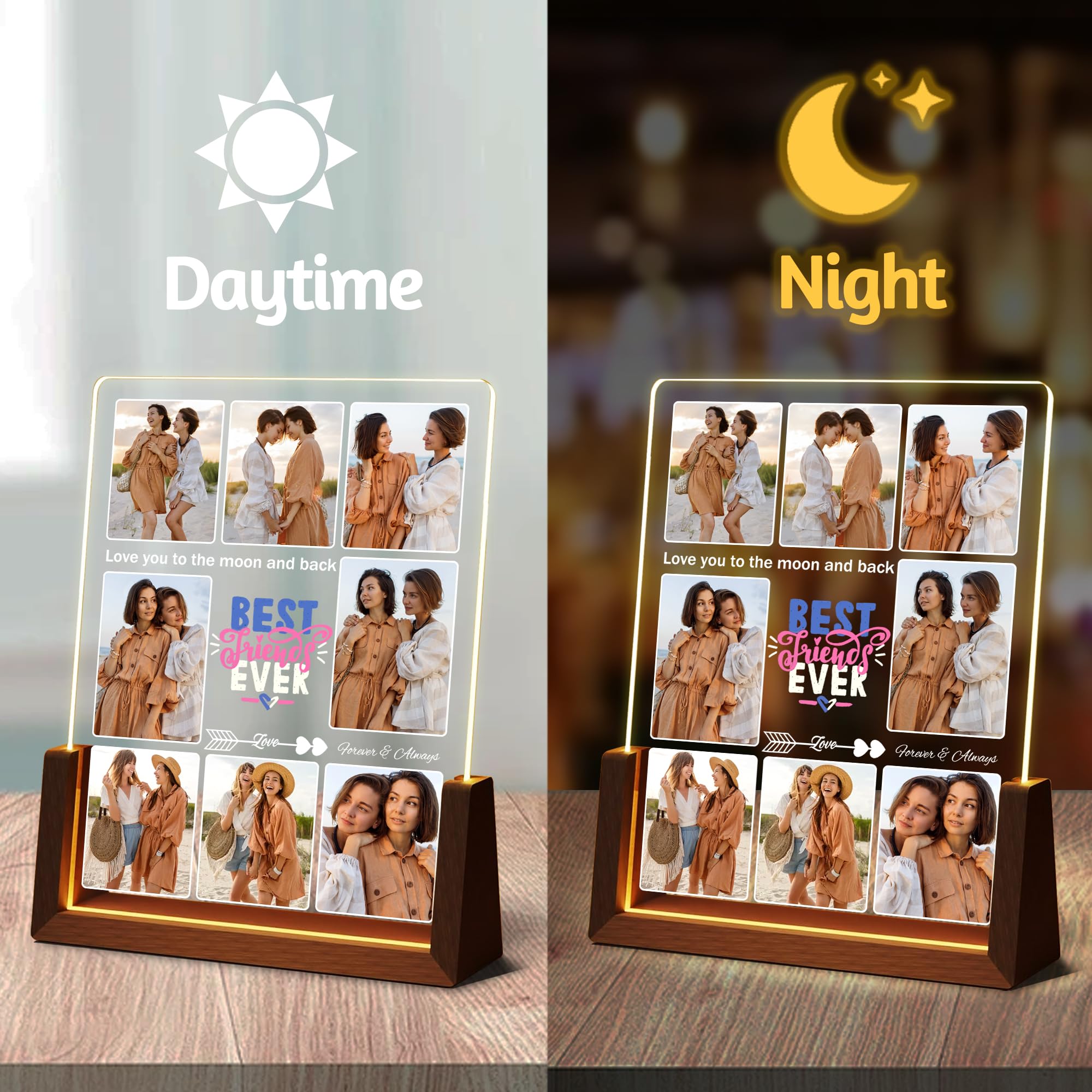 Maiwell Personalized Best Friend Birthday Gifts For Women  Long Distance Friendship Gifts  Custom Friend Picture Frame Acrylic Night Light With Photo Name  Customized Sister Bff Bestie Christmas Gift