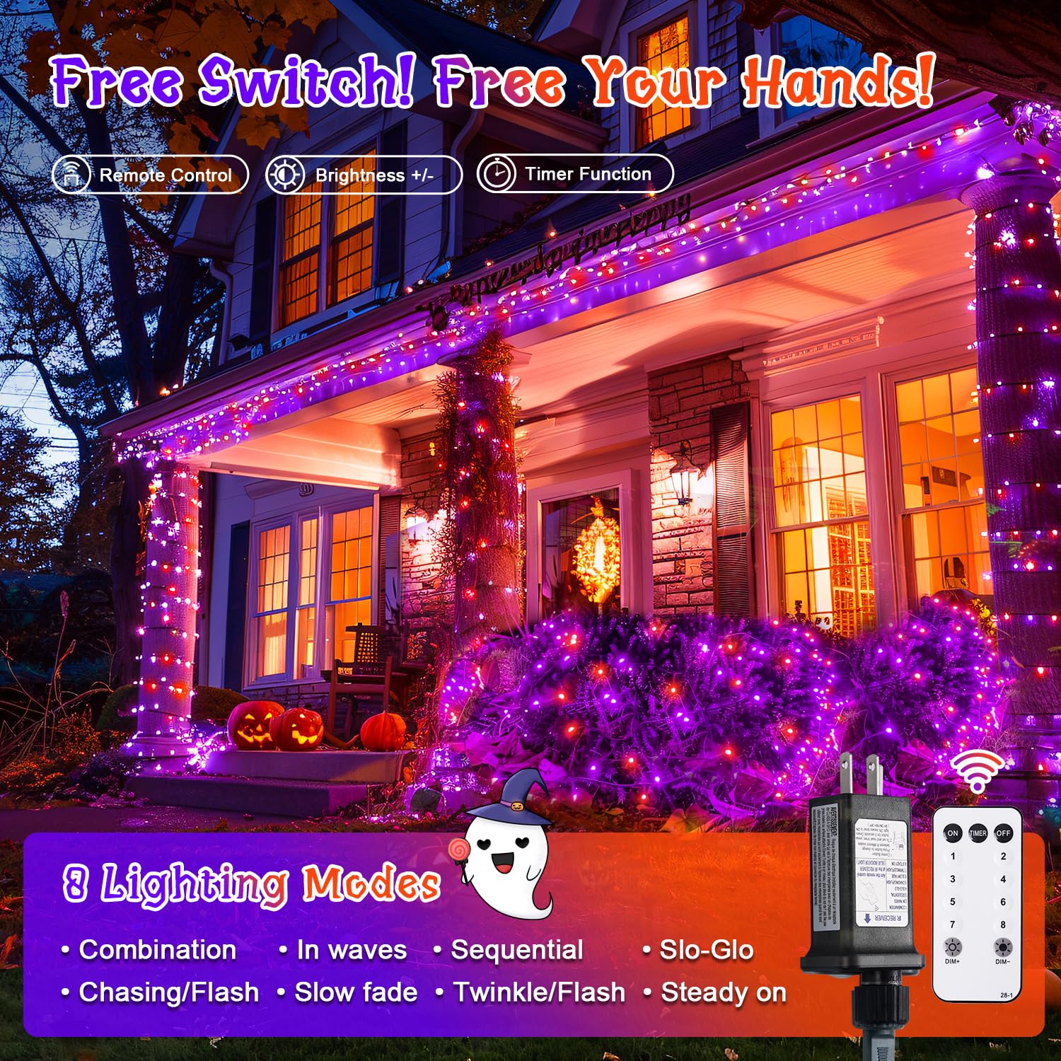 Jmexsuss Orange And Purple Halloween Lights: 132Ft 400 Led Halloween String Lights Plug In - Halloween Lights Indoor Outdoor For