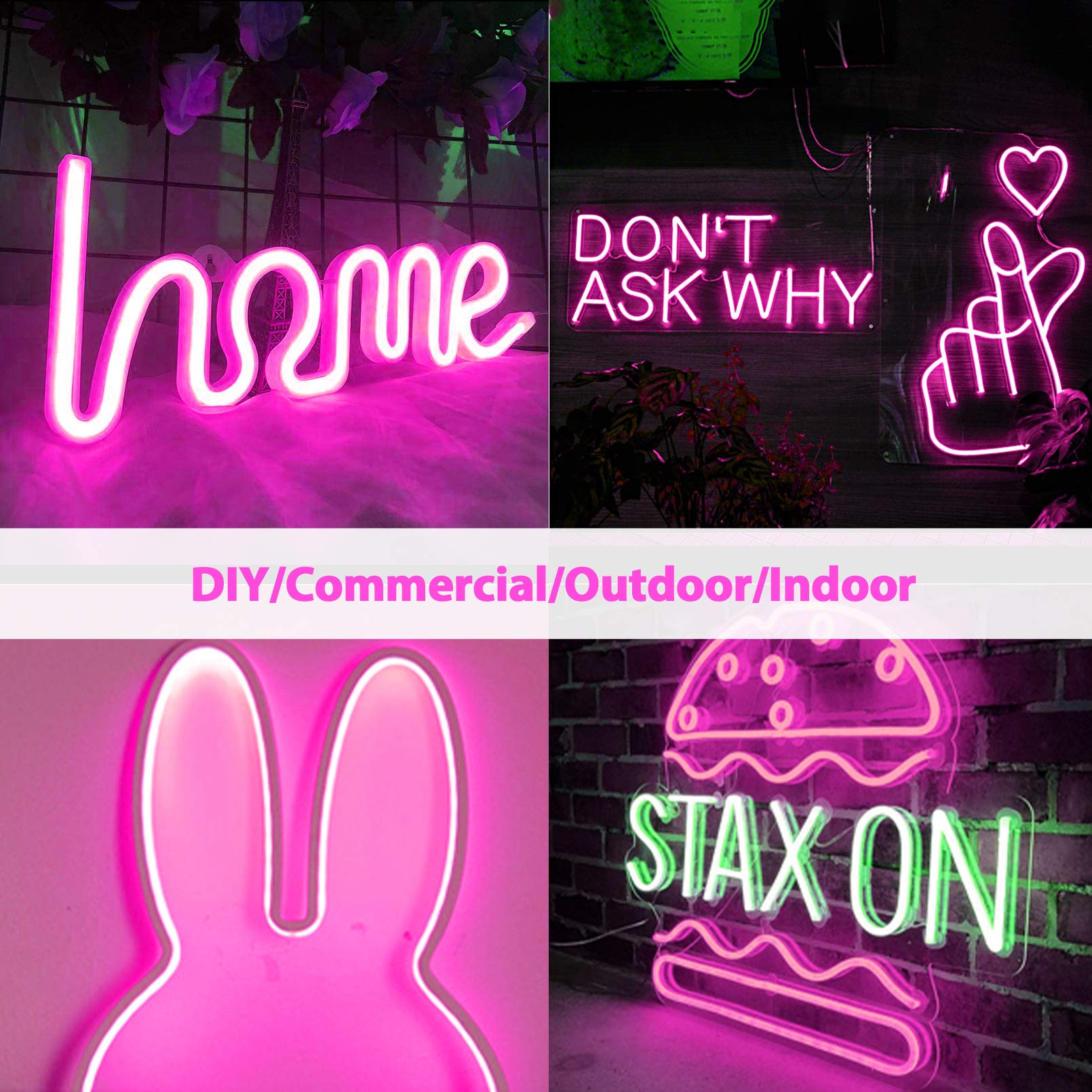 Lamomo LED Neon Flex Strip, 16.4ft Pink Waterproof Silicone Light for Indoor/Outdoor Decoration