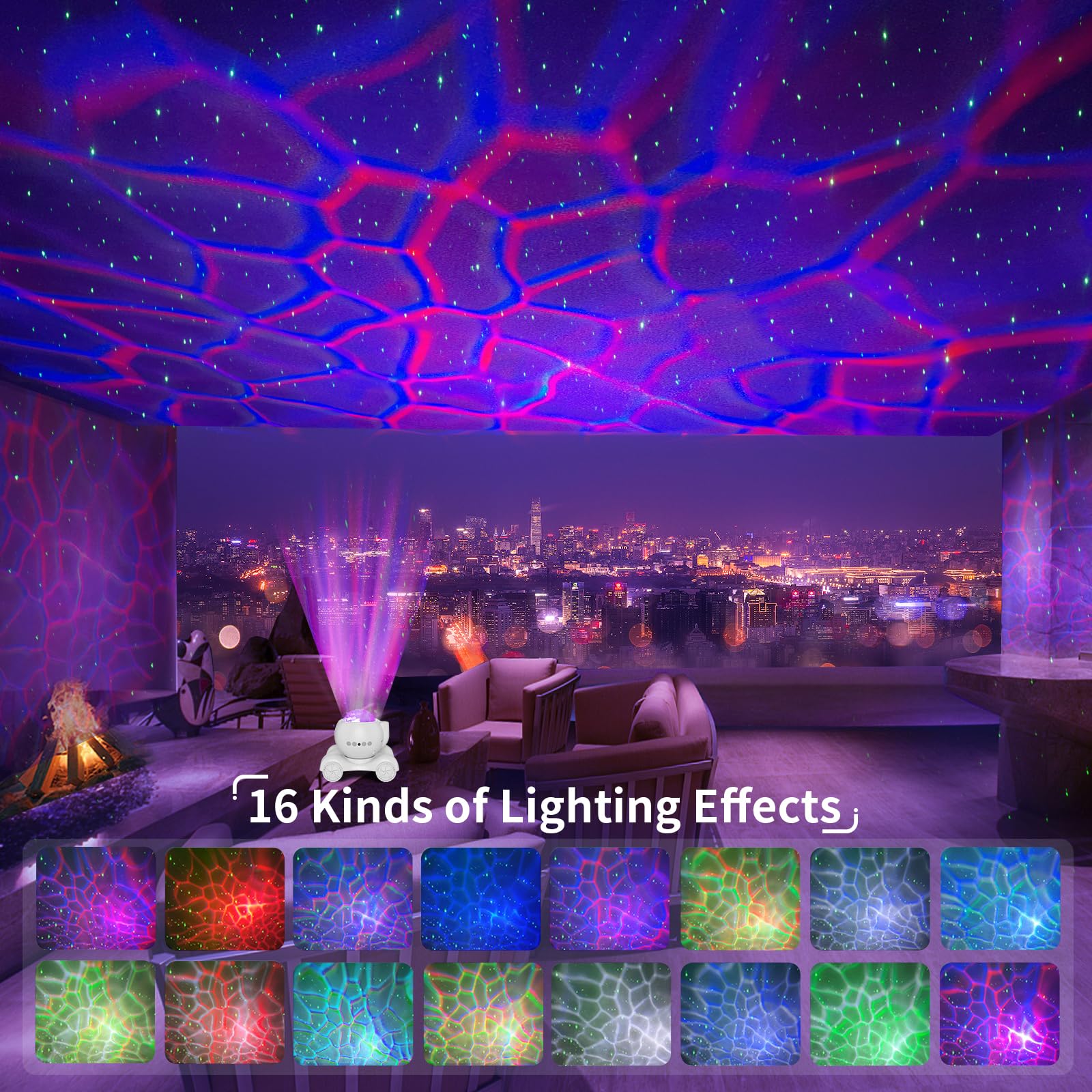 ENOKIK Star Projector with Bluetooth Speaker, 8 White Noises, Aurora Nebula Lamp, White, Model HJ-XKD05 for Home Decor and Relaxation