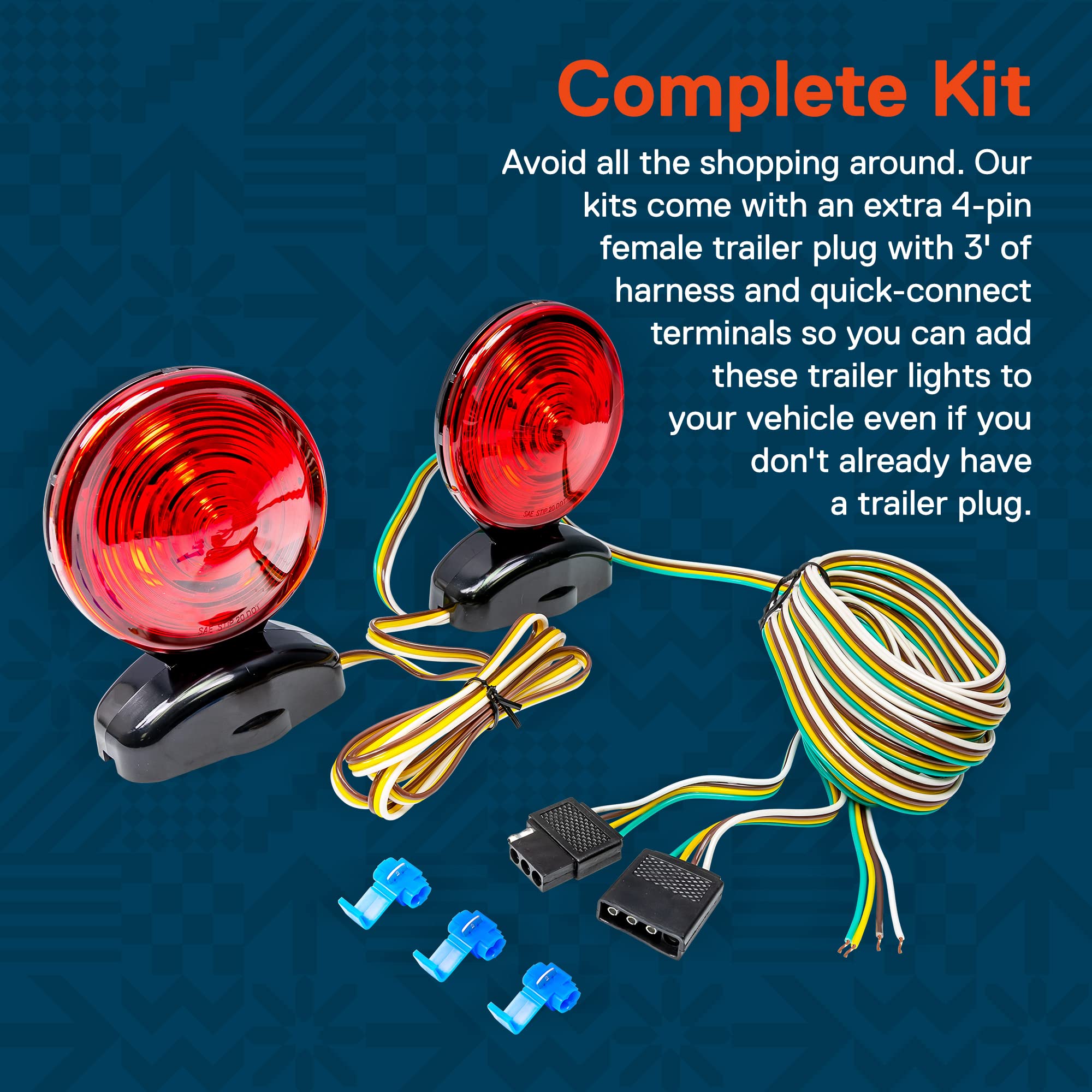 True Mods 20' Magnetic Led Trailer Tail Towing Light Kit [Dot Fmvss-108] [Sae Stip] [Ip67 Submersible Waterproof] [55Lb Magnet] Turn Brake Parking Lights For Truck Rv Boat Car Bike Trailer