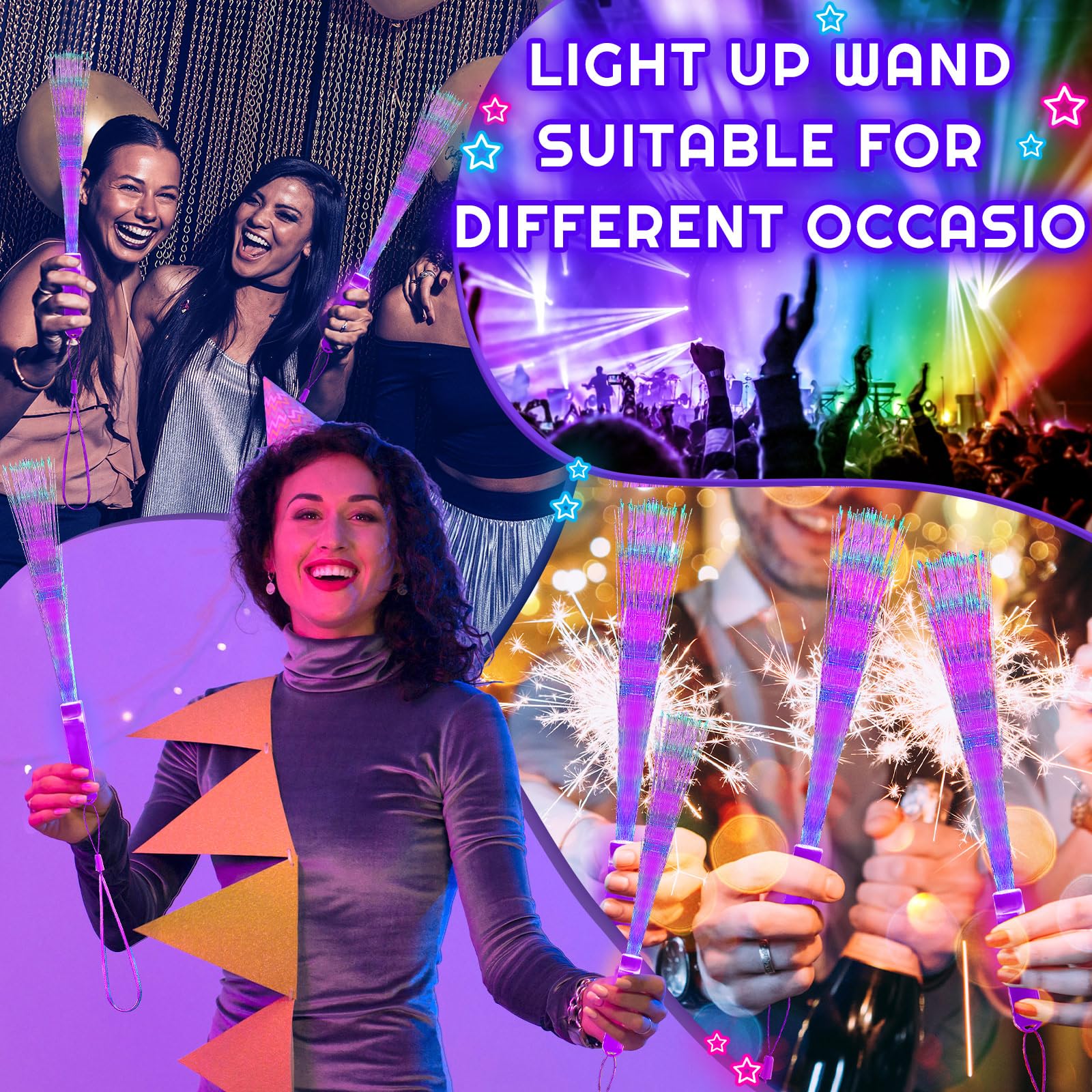 Kasyat 10 Pieces Fiber Optic Wand Light Up Glow Stick Led Colorful Flashing Wands For Party Favors(Purple)