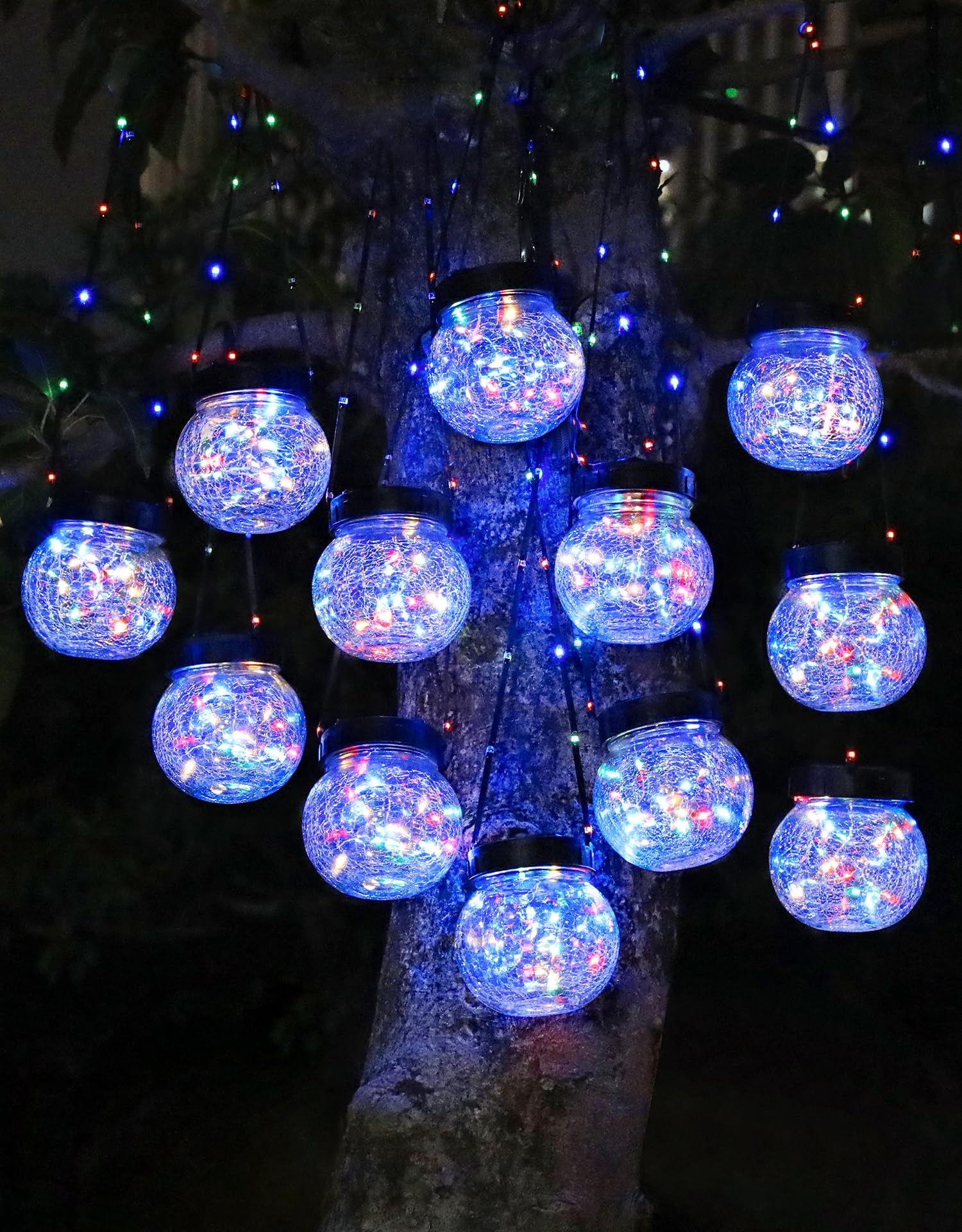 Partphoner Solar Lights Outdoor Waterproof 12-Pack  Solar Powered Hanging Lantern  ed Glass Hanging Globes For Yard Decor Christmas Decoration  Shepherd Hook  Garden Tree Ornaments  Rgb