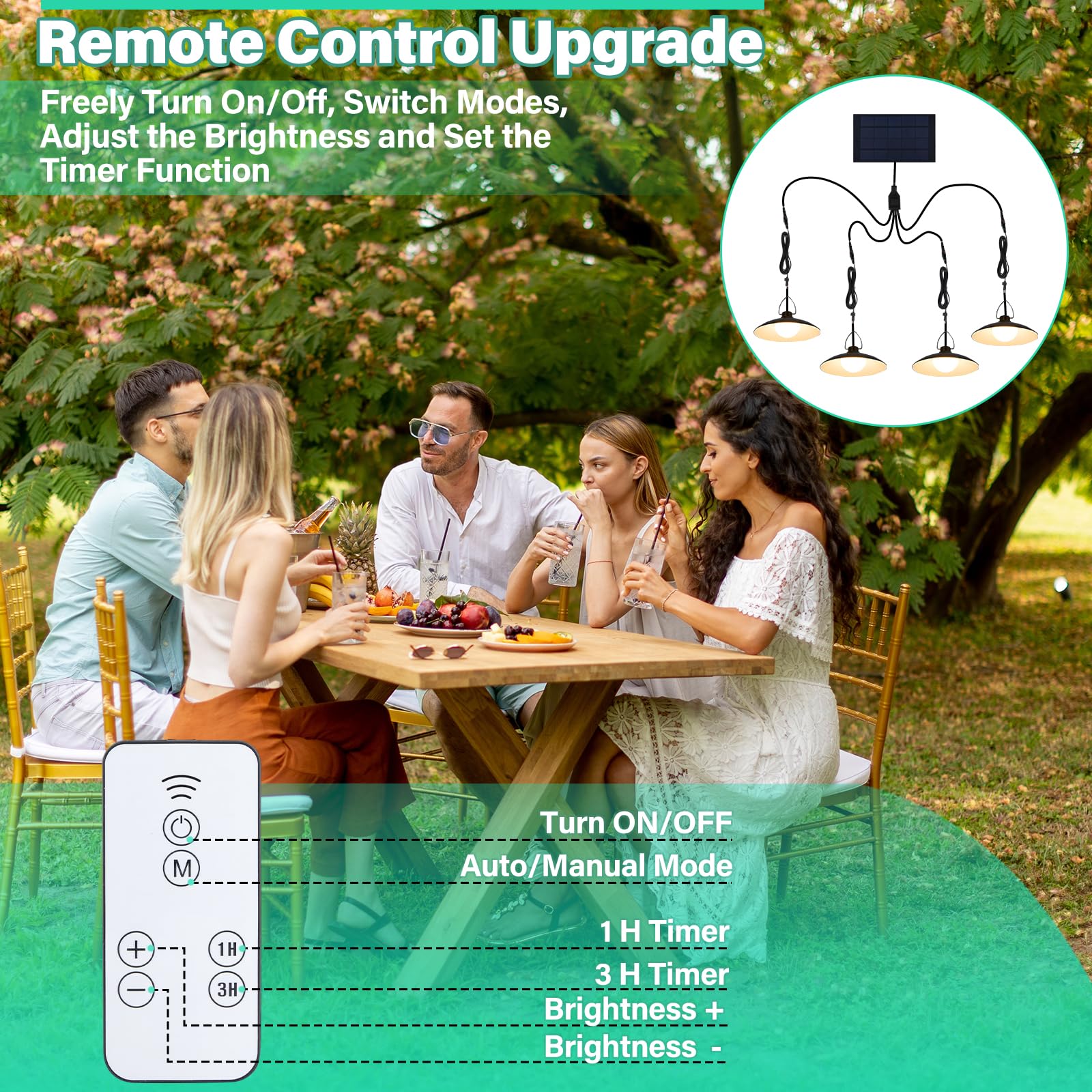 Starnoontek 4 Heads Pendant Solar Shed Light, Ip65 Waterproof Warm White Shed Indoor Lights With Remote Control For Patio Garden