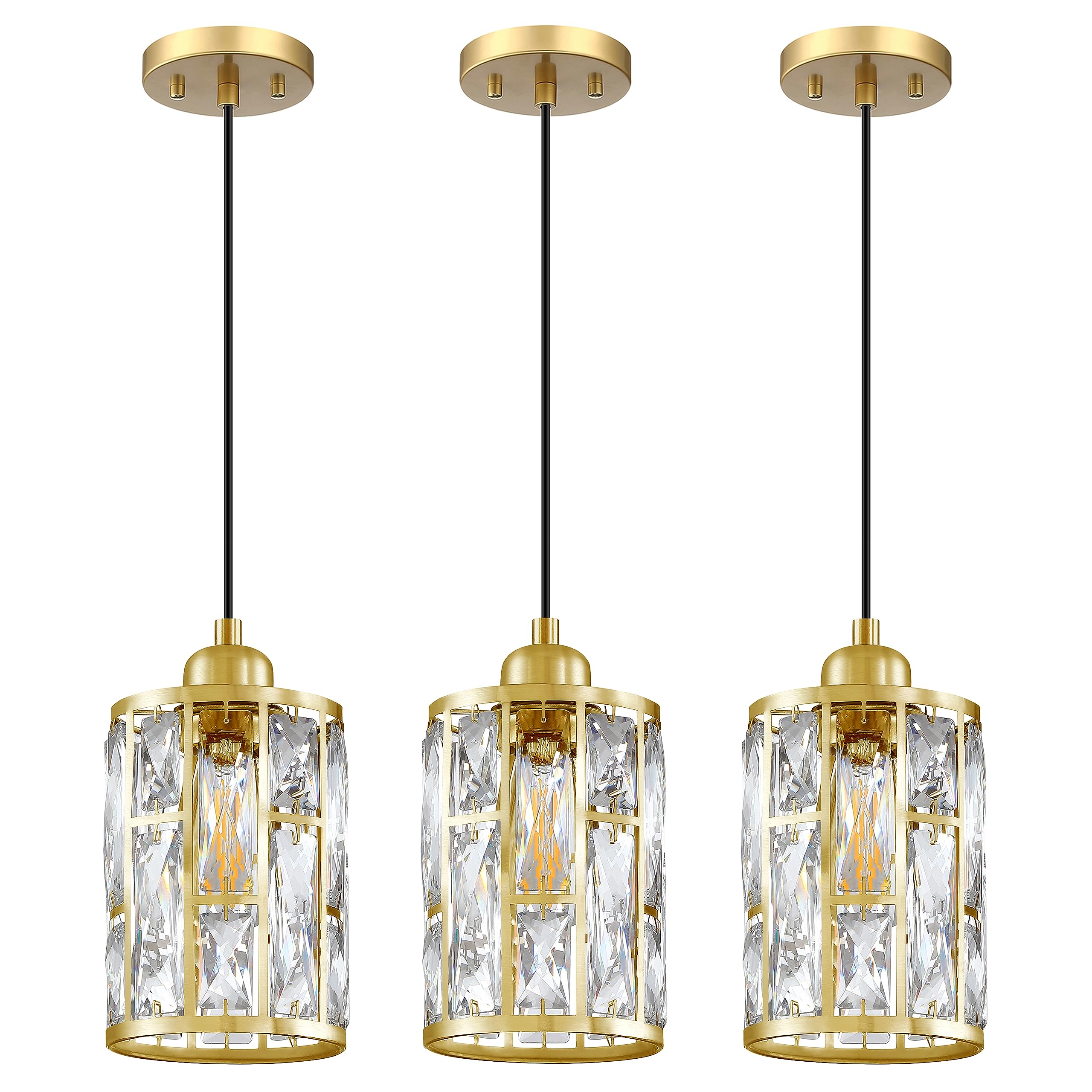 Dolaimi House 3 Pack 1 Light 5.4 Crystal Shade Hanging Kitchen Island Pendant Light Gold Finish,Modern Pendant Fixture with Crys