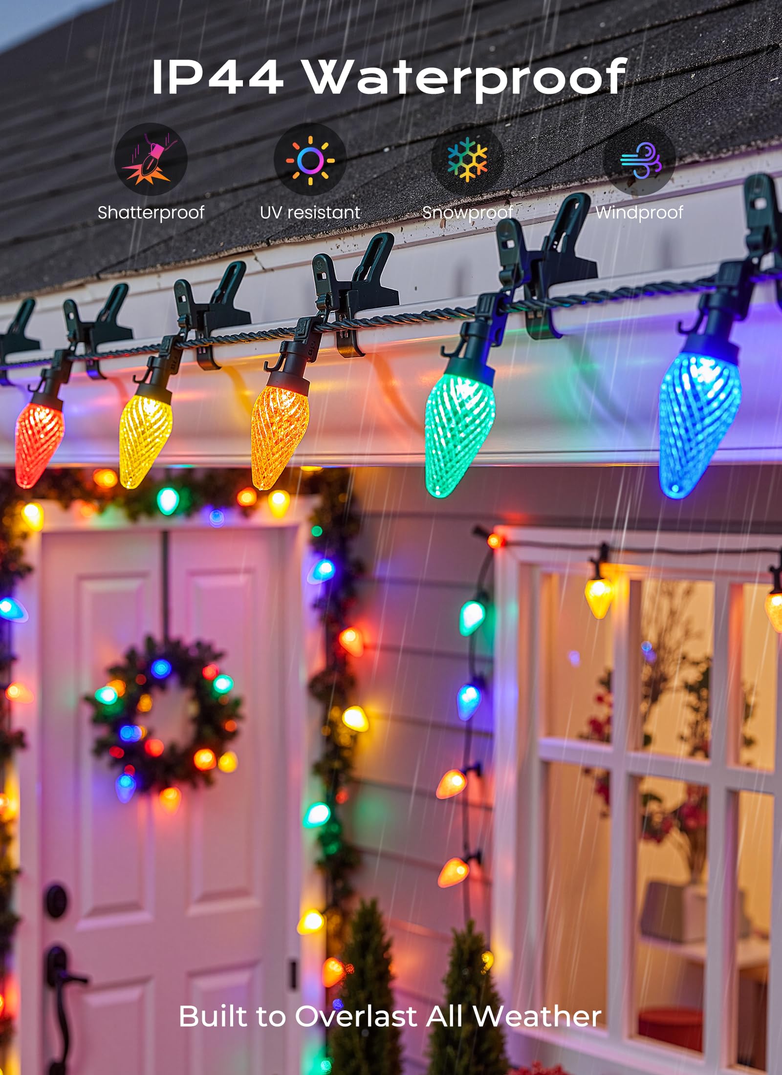 C9 Outdoor Christmas Lights  33 Ft 50 Led C9 String Lights  8 Modes & Timer Connectable Waterproof For Christmas Tree Light Indoor Outdoor Roofline Patio Outside Yard Holiday Xmas Decor  Multicolor