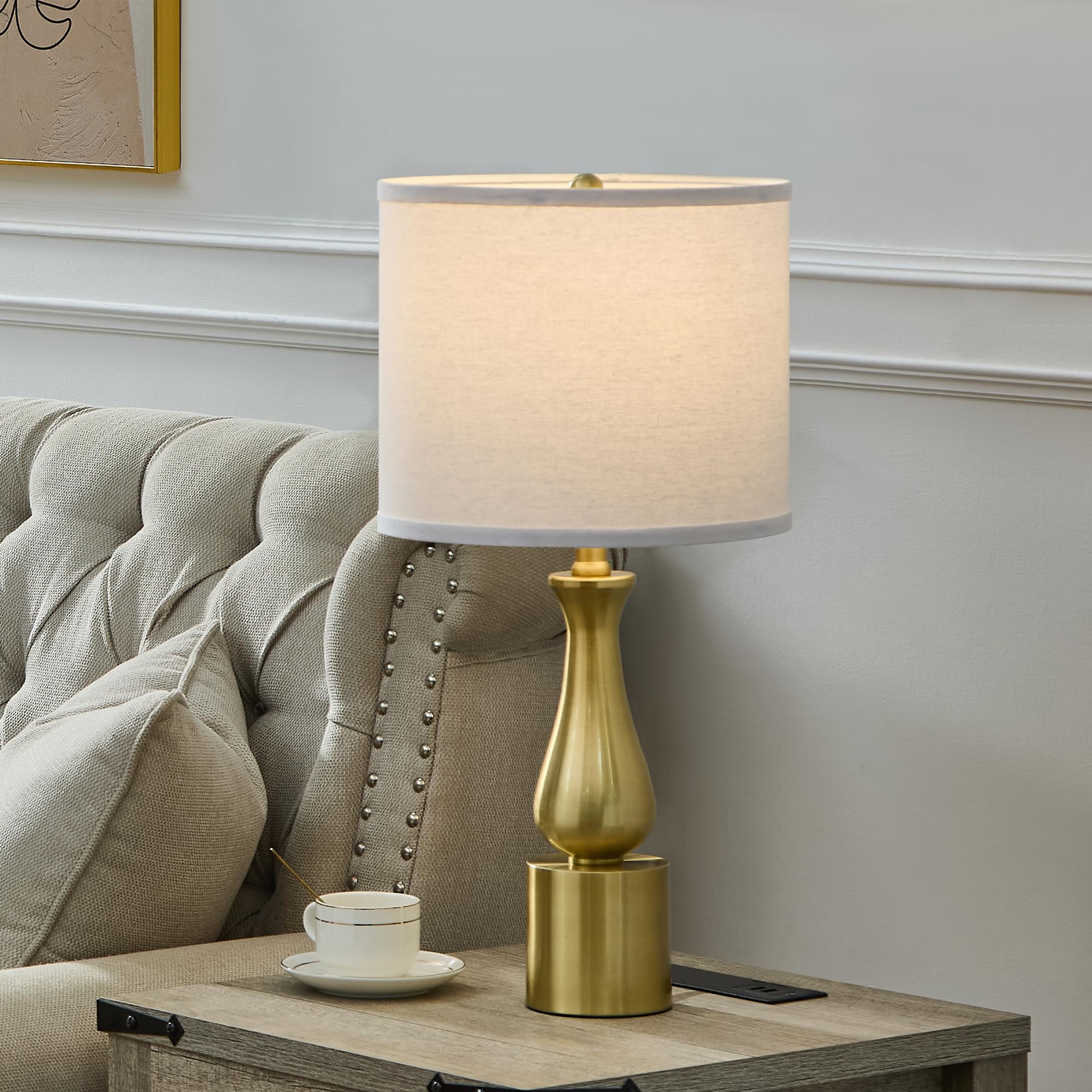 23'' Modern Gold Lamps Set Of 2 For Bedroom, Minimalist Gold Table Lamps For Living Room Set Of 2, Small Gold Table Lamps For Ni