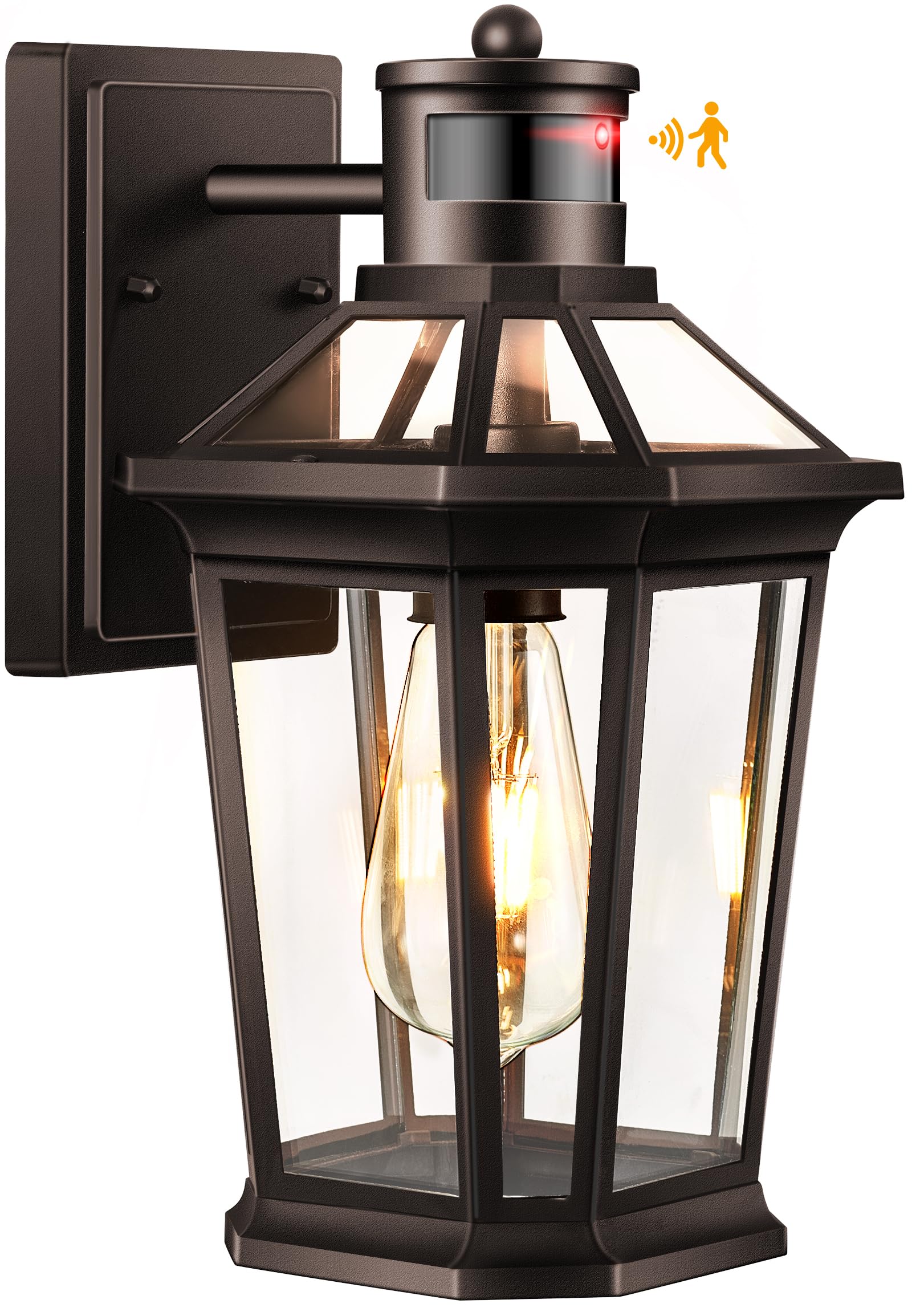 VIANIS Oil Rubbed Bronze Dusk to Dawn Motion Sensor Porch Light, Anti-Rust Aluminum Frame, Tempered Glass, 100% Weather Resistan