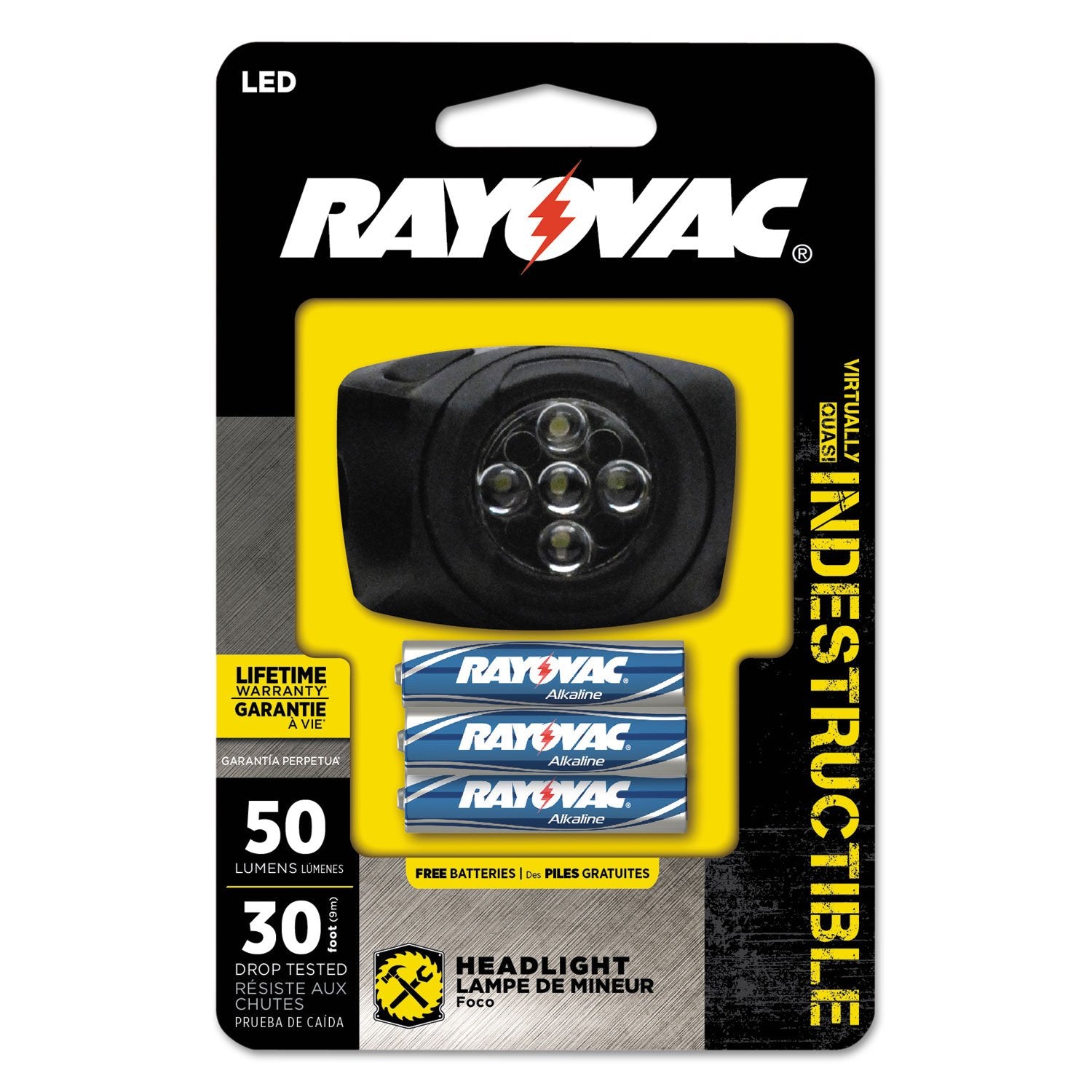 Rayovac Virtually Indestructible Led Headlamp, Durable And Bright Headlamp With Head Strap, Camping Gear And Work Light, Batteries Included, Pack Of 1