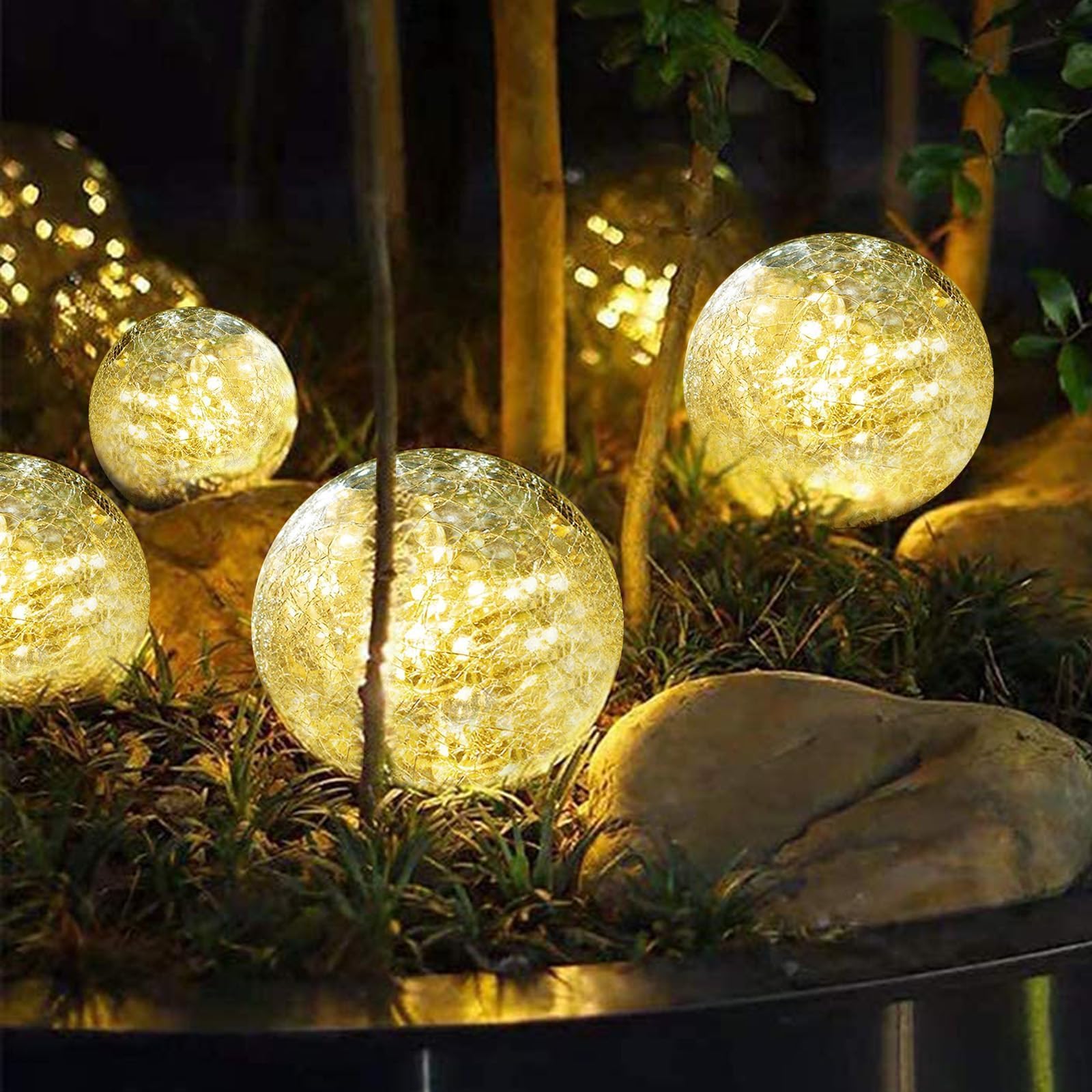 SyouHome Solar Garden Lights, 6 Pack  ed Glass Ball, Waterproof Outdoor Decor, Warm White, 3.9in