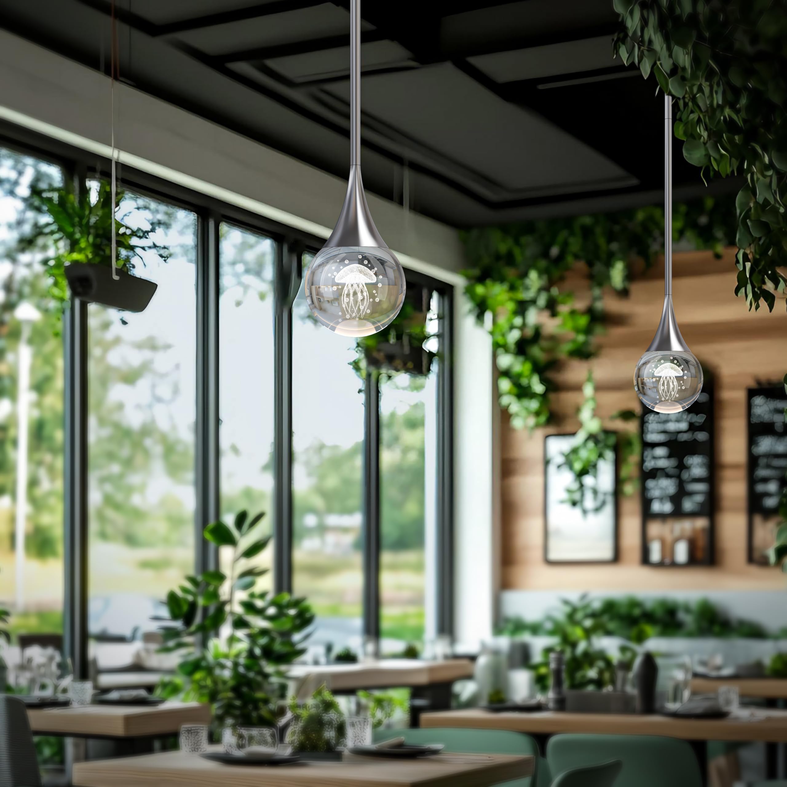 1-Pendant Lights Kitchen Island  Chrome Silver Crystal Globe Ceiling Hanging Light Fxitures  Led Lamp Metal Rod Ceiling Jellyfish Pendant Lighting For Kitchen Dining Room Bar