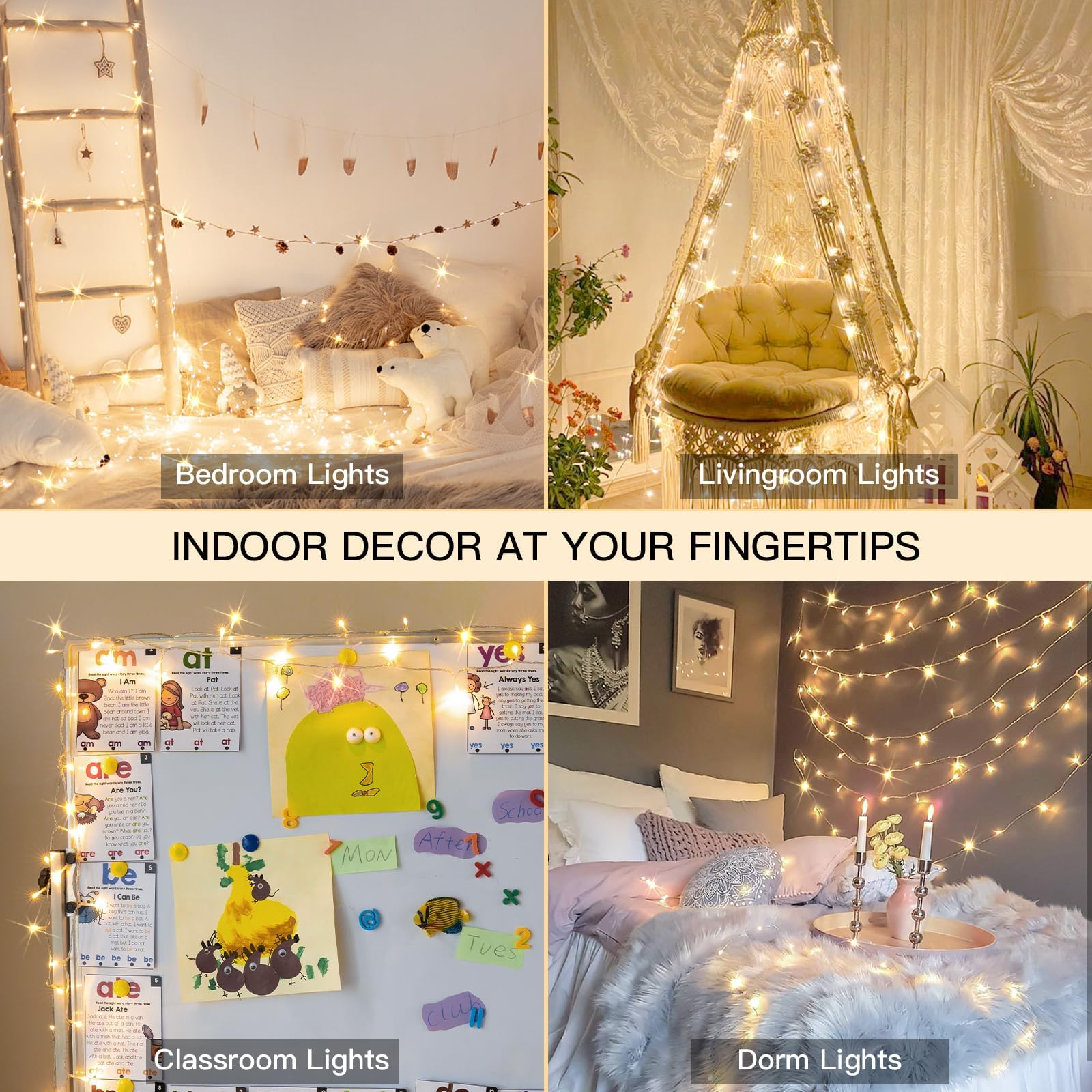 Suddus Outdoor String Lights, 33Ft 100 Led Fairy Lights Plug In, Christmas Lights Indoor For Bedroom, Party, Dorm, Warm White,,,