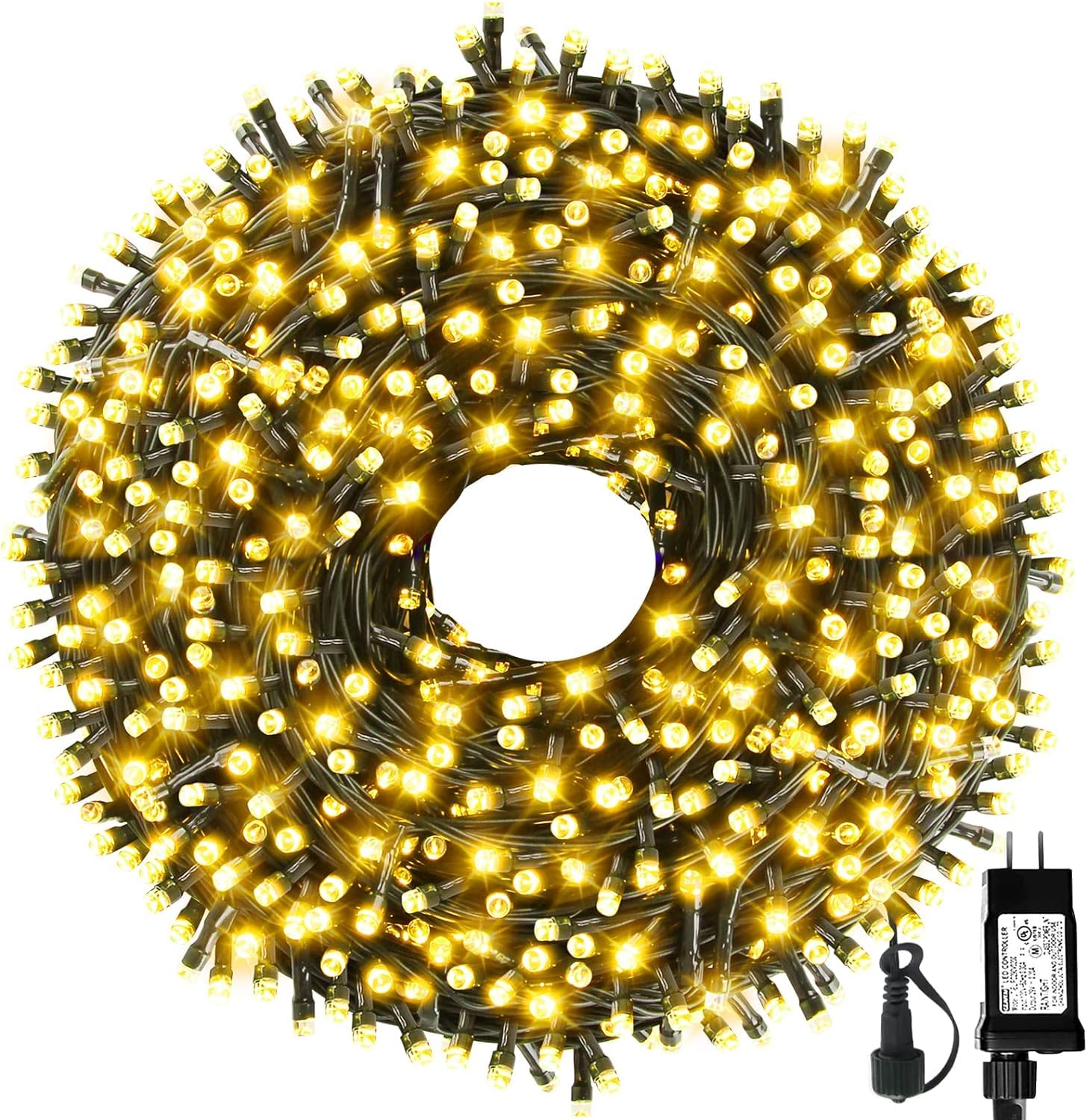 MZD8391 Christmas Lights 300 LEDs 105FT Warm White 8 Modes Indoor Outdoor UL Listed Model QL300AE