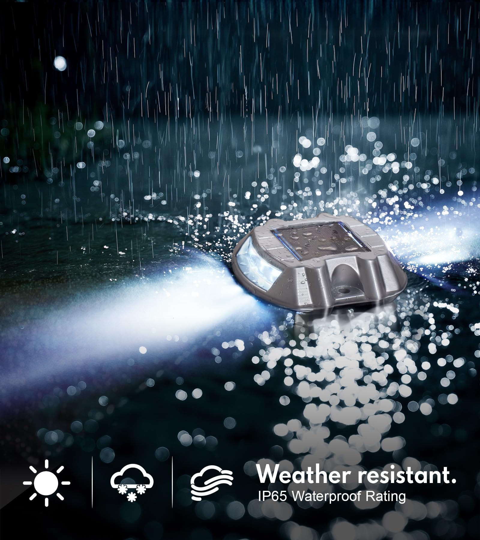 PASAMIC Solar Powered Driveway Lights LED 12 Pack, Aluminum, IP65 Waterproof, White, Model 60A-P-12