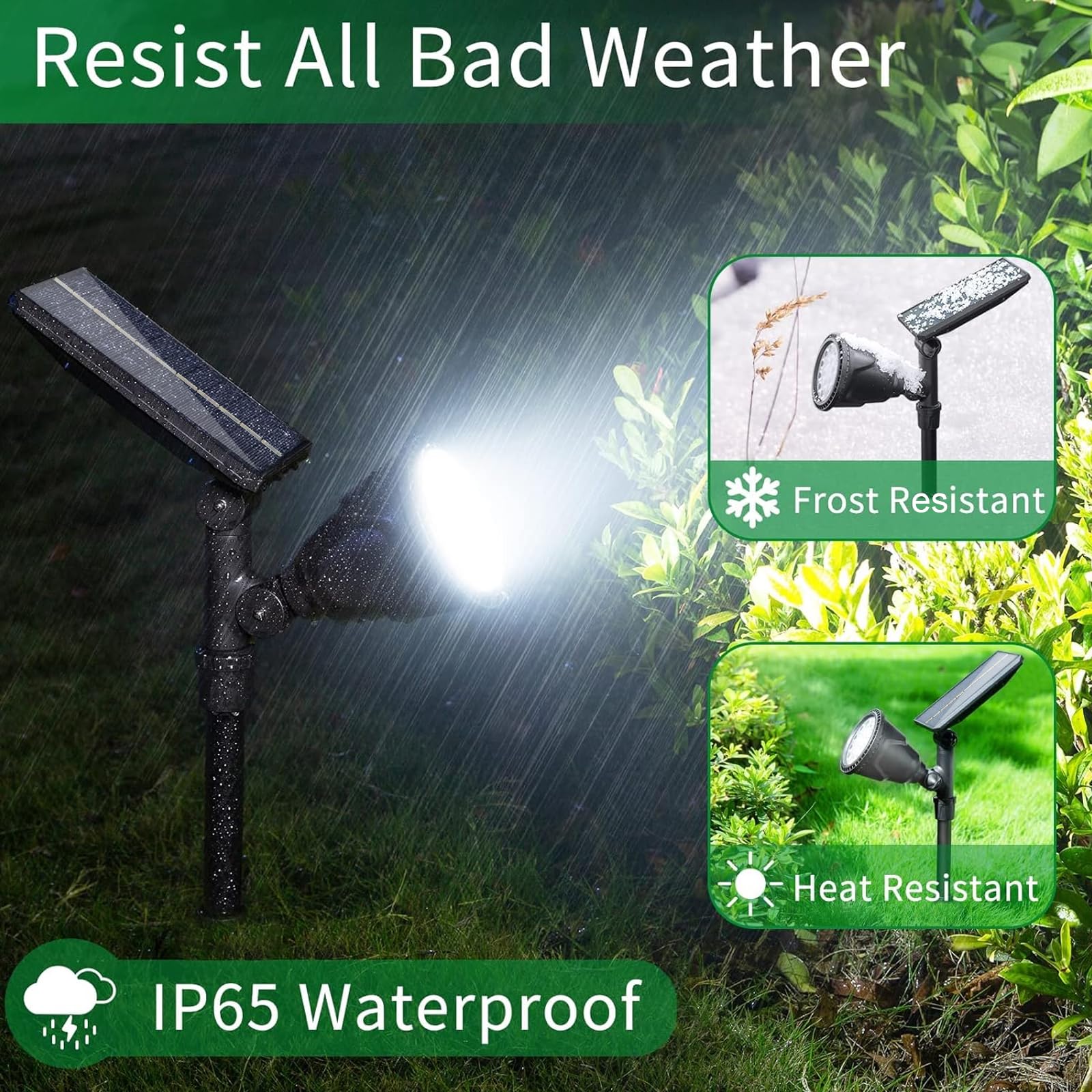JSOT Solar Spotlights Outdoor, IP65 Waterproof 600 LM, 18 LED Beads, Cool White, 4 Pack, Model 6D-CW for Garden and Pathway Lighting