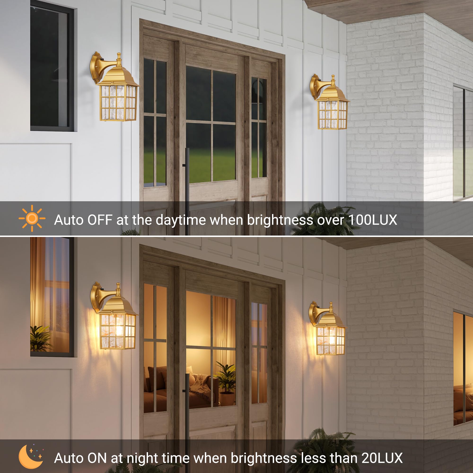 2-Pack Outdoor Porch Light Fixtures With Photocell Sensor, Dusk To Dawn Exterior Light Fixture Wall Mount, Outside Lights For Ho