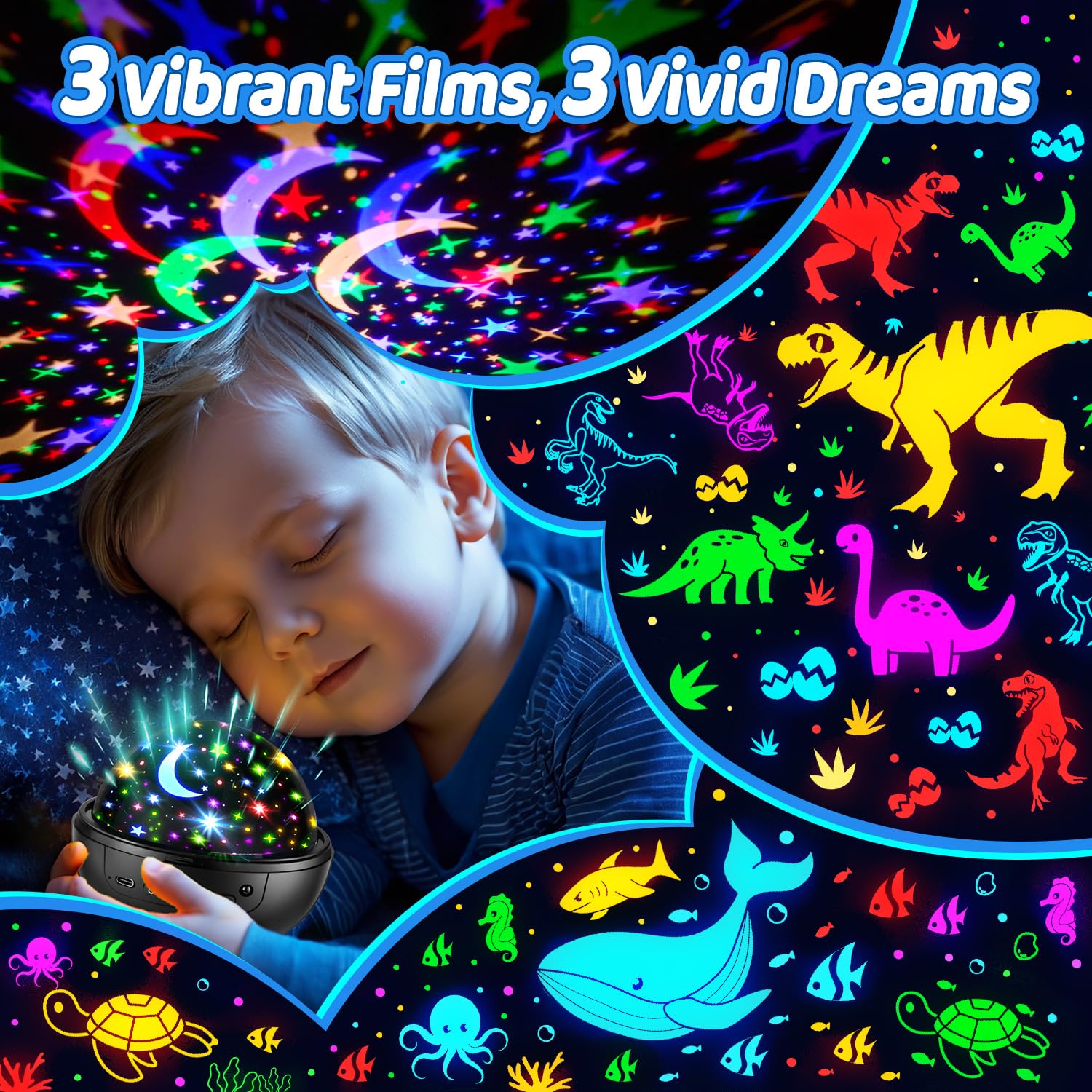 COOLNIGHT Night Light Projector for Kids, Remote Control, 93 Lighting Modes, 3 Films, Black, Model NLP-Pro