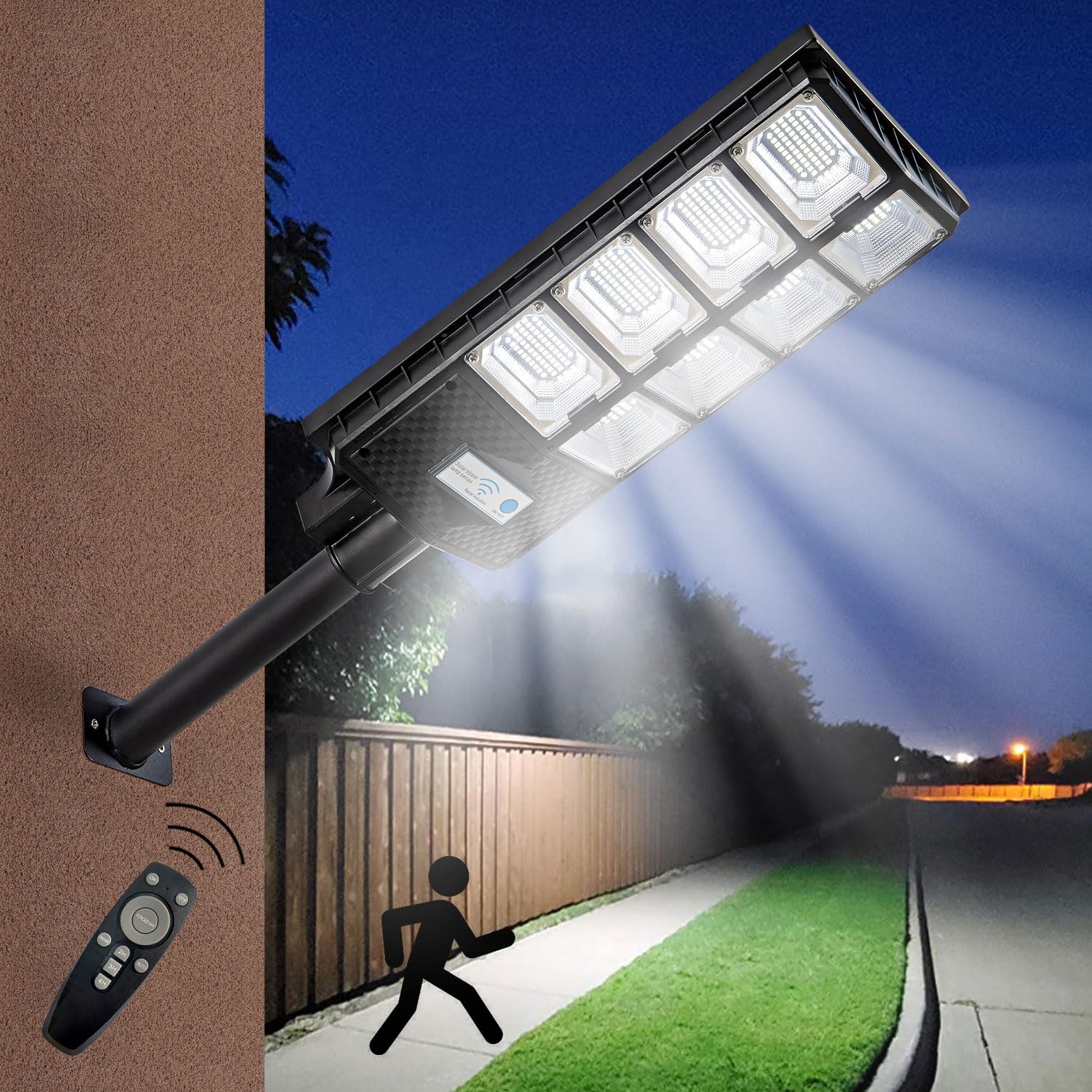 Mejiulug Solar Street Lights, 80000LM Dusk to Dawn with Motion Sensor, 2-Pack, Black, Metal, Model MJ-168, Waterproof