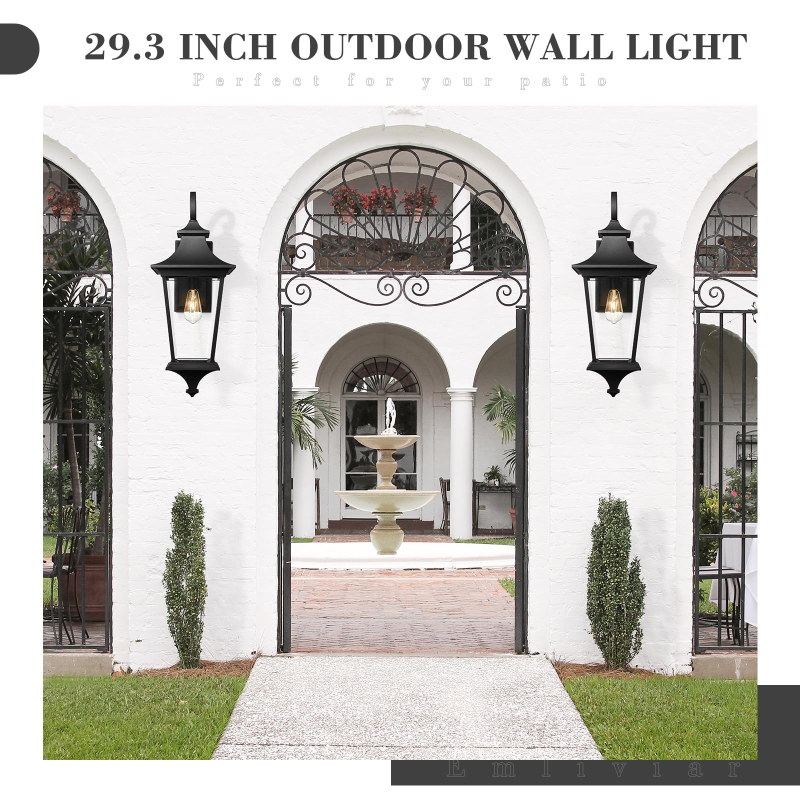 Emliviar 29.3" Outdoor Wall Sconce - Large Clear Glass Light, Black Finish, Model XE292B-L BK
