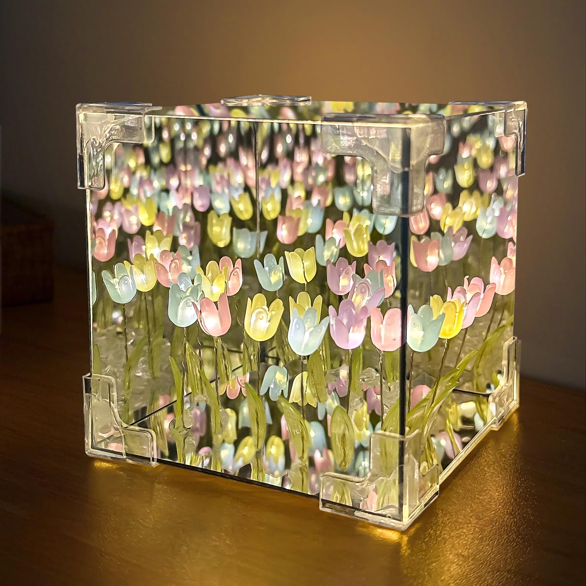 Tulip Night Light LED Infinity Mirror Lamp,Mothers Day Valentines Day Gifts for Mom Women Tulipanes DIY Finished Product Decorat