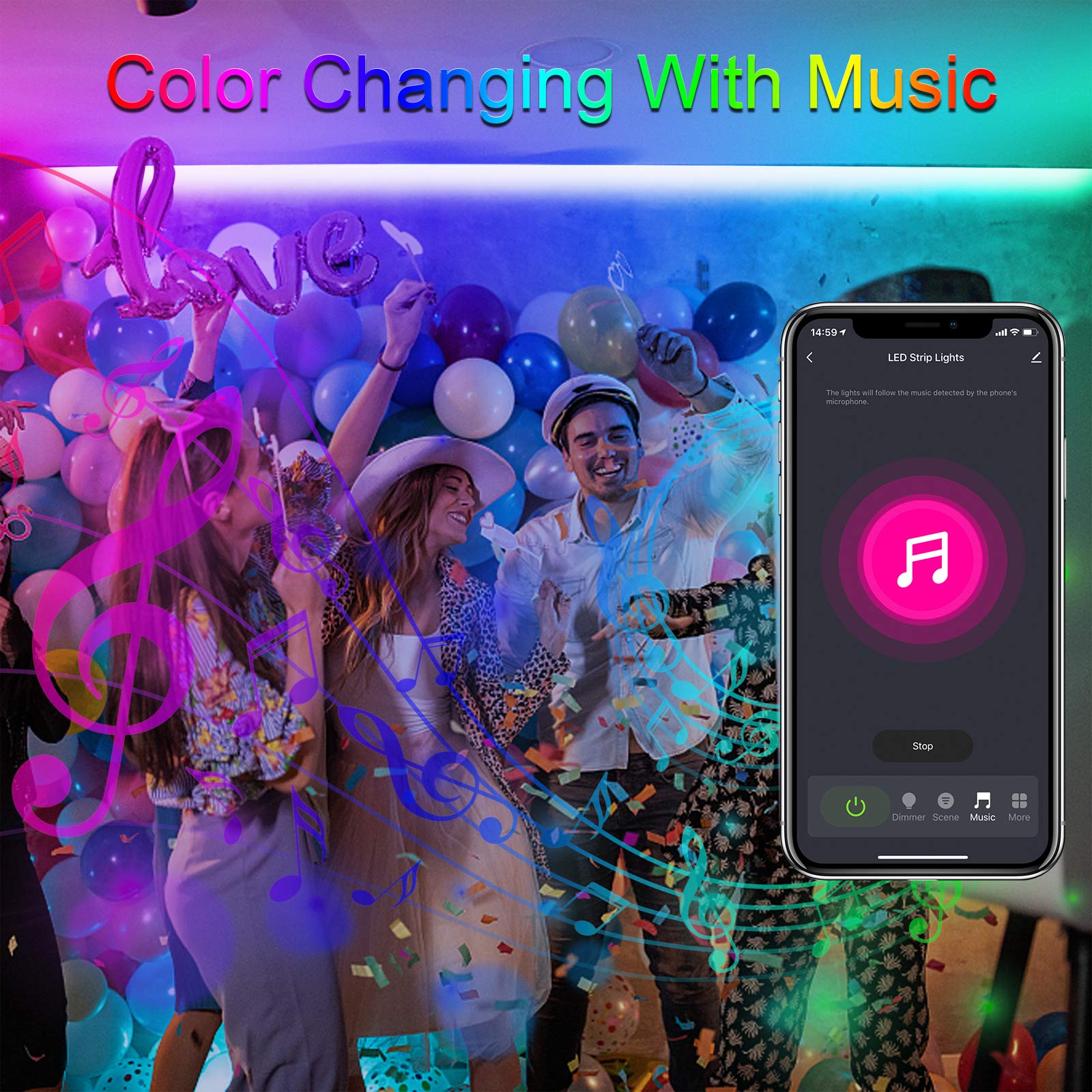 Volivo Wifi Led Strip Lights 65.6 Ft, Multicolor, Voice Controlled, Compatible With Alexa & Google Home, Music Sync, Model V-W3510Nwf-02