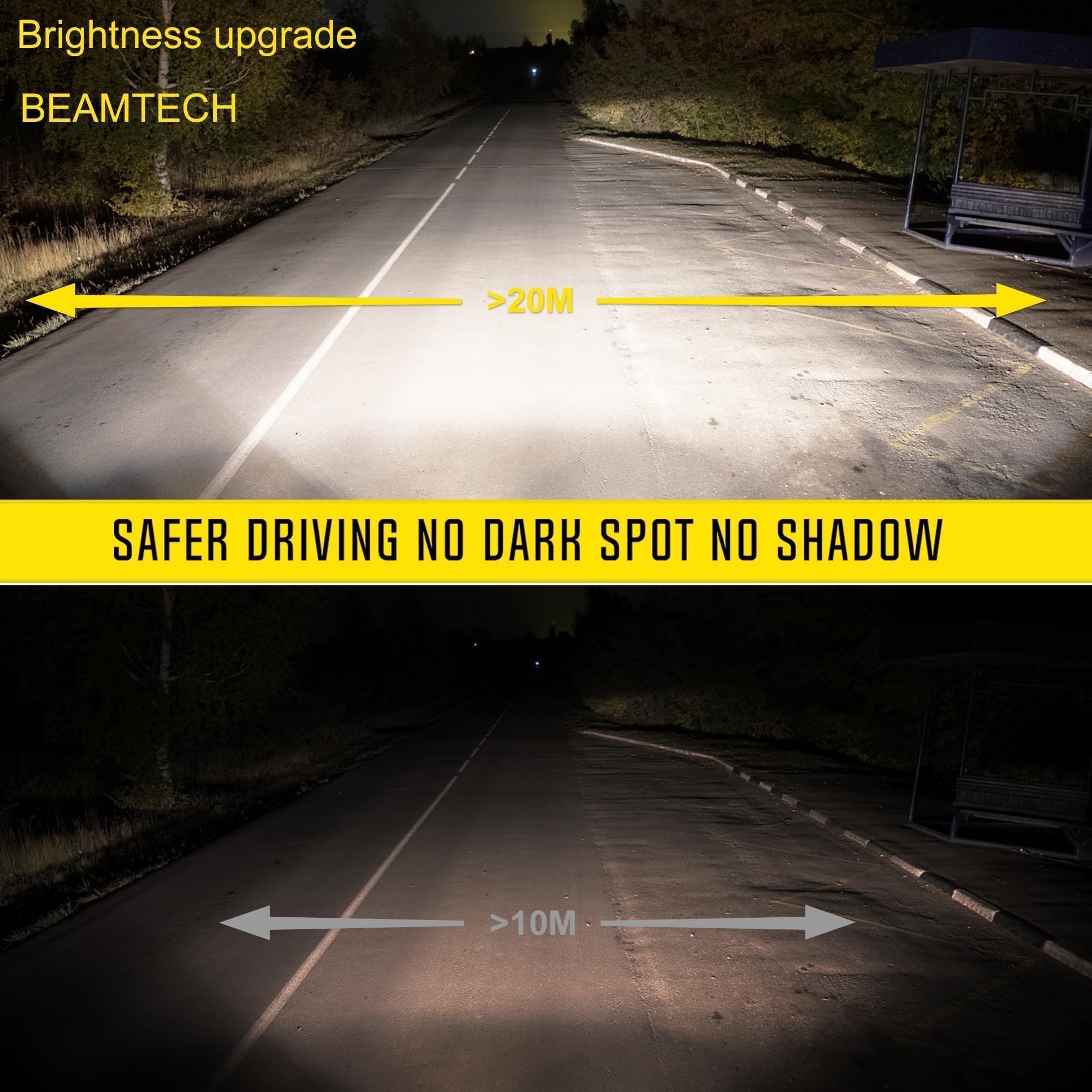 BEAMTECH H13/9008 Fanless LED Bulbs, 300% Brighter 6500K White Fog Light, Pack of 2, Aluminum, for Car & Powersports