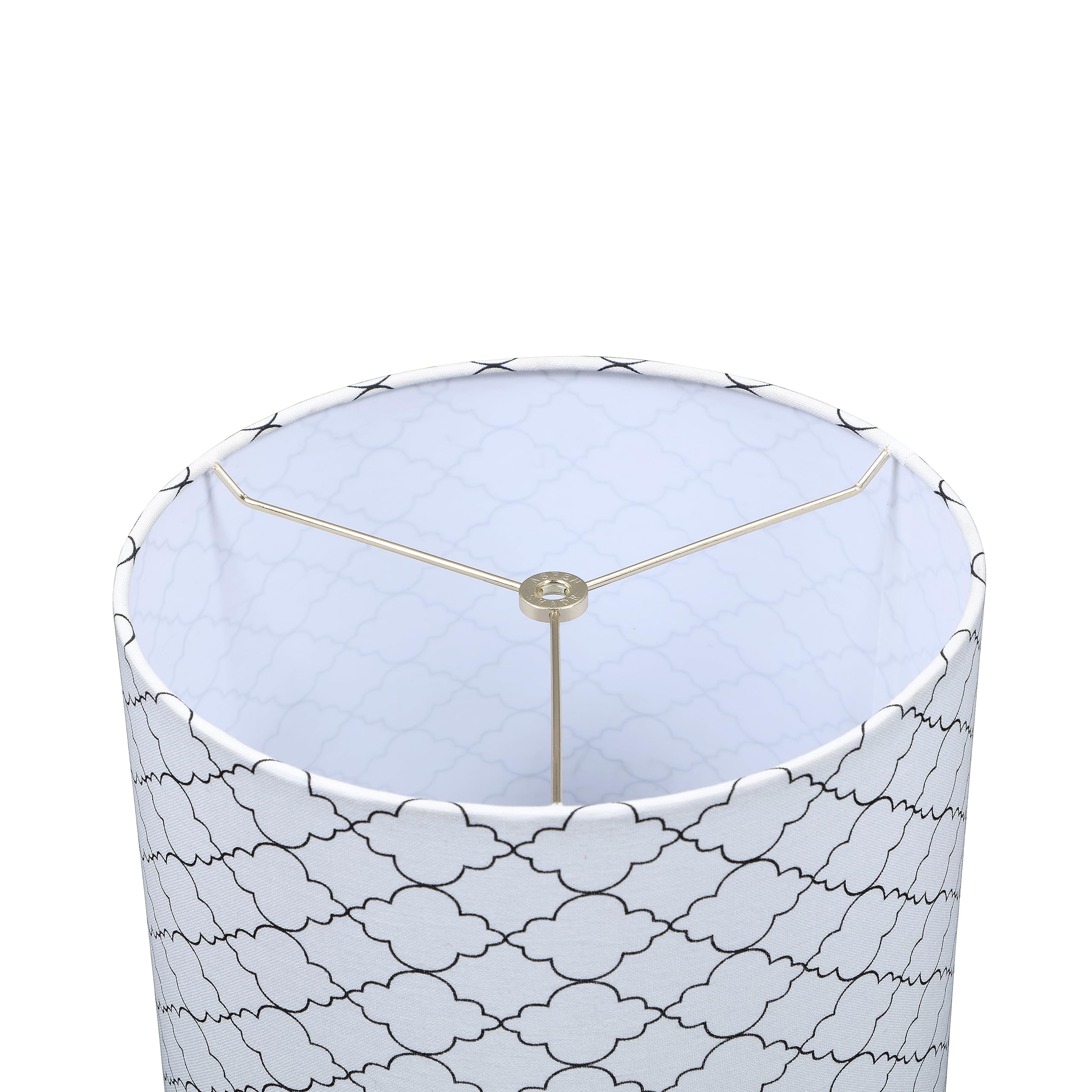 Aspen Creative Drum Lamp Shade, Off White & Black, 12in Wide, Model 31614, Linen Material