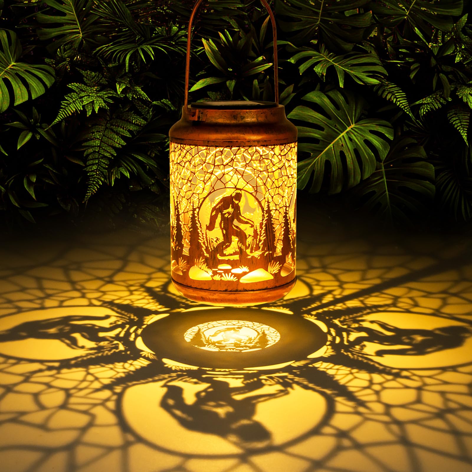 YISITEONE Bigfoot Solar Lantern - Waterproof Metal Hanging Light for Garden, Patio, Yard, Brown, Model ES04250200000