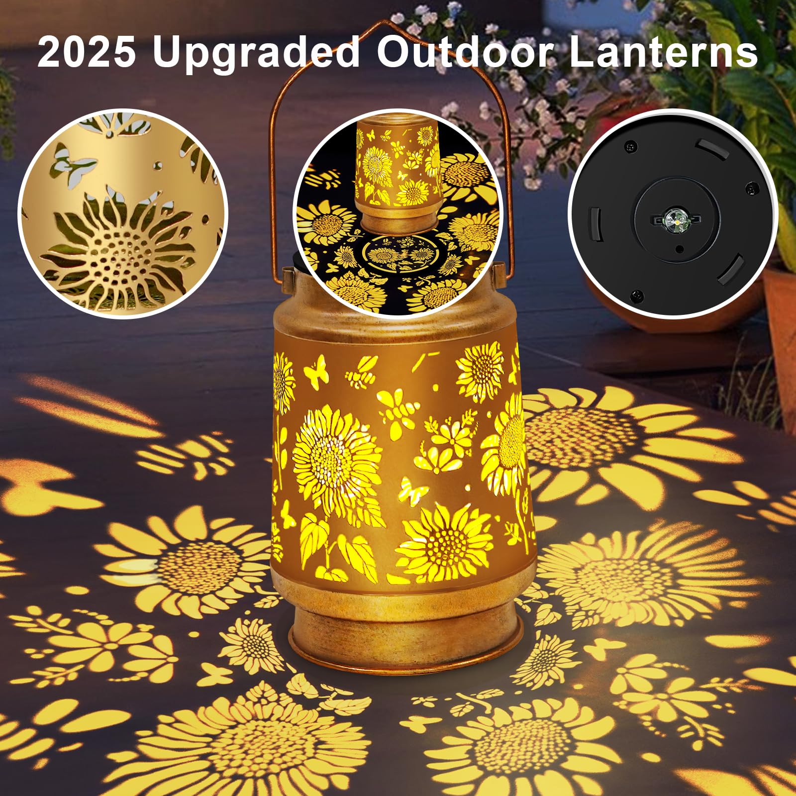 Solar Lanterns Outdoor Waterproof Hanging Solar Lights, Sunflower Garden Decor Birthday Gifts For Women Mom, Hanging Metal Garde