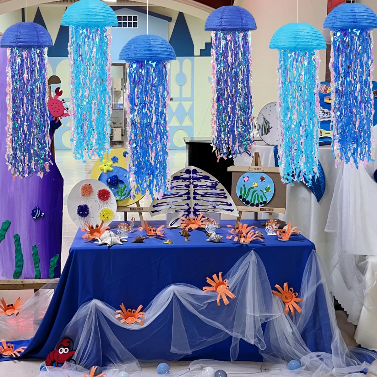 Zilue Mermaid Birthday Decorations, Jellyfish Paper Lanterns For Mermaid Party Baby Shower Under The Sea Ocean Blue Birthday Par