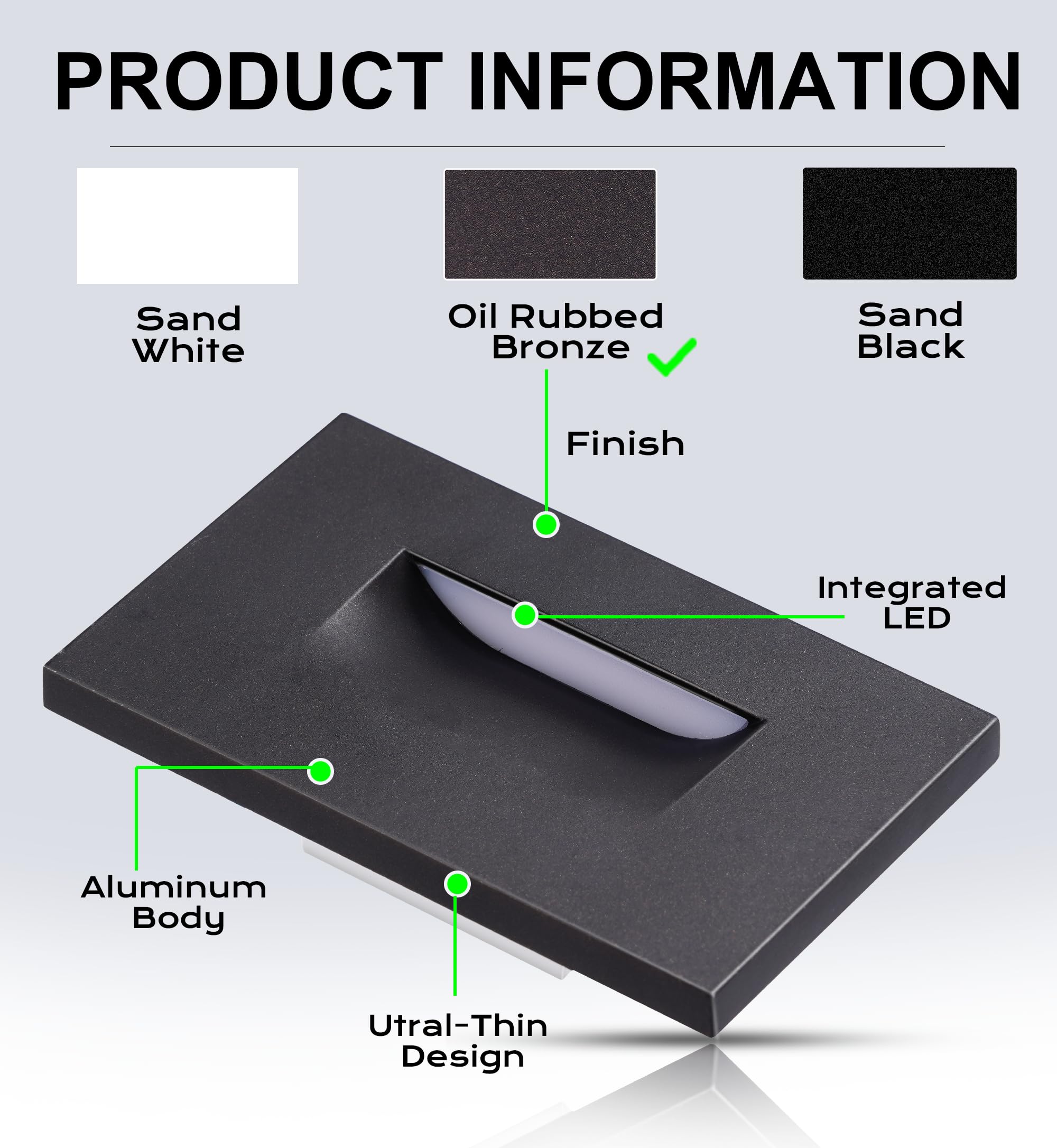 Cloudy Bay 120V 5Cct Dimmable Led Indoor Outdoor Step Light,2700K/3000K/3500K/4000K/5000K,Stair Light,Oil Rubbed Bronze,Pack Of