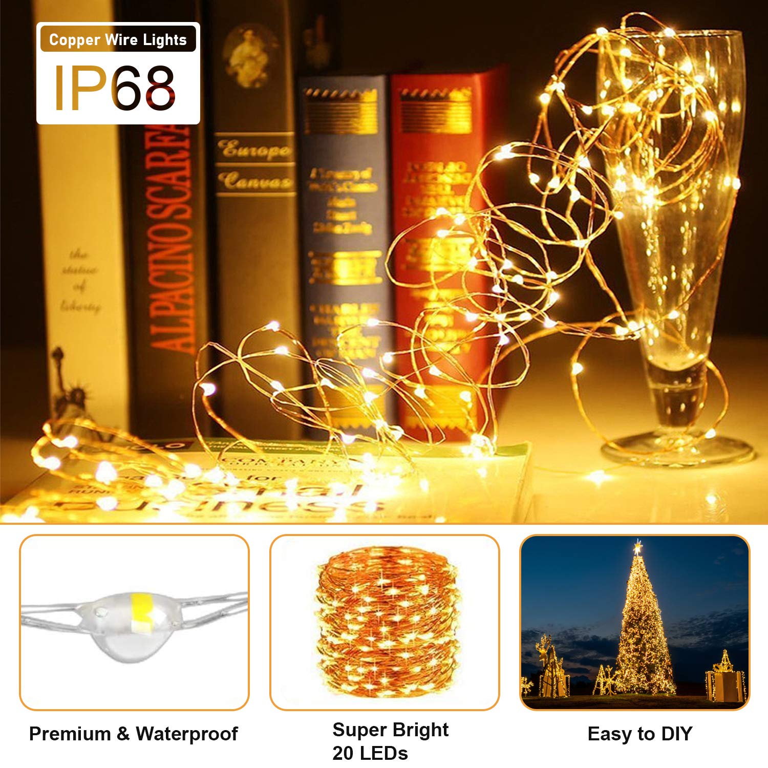 Merfino 12 Pack Fairy Lights, Warm White, Battery Operated, 20 LEDs, Waterproof, 7Ft, Model ZLDC01#