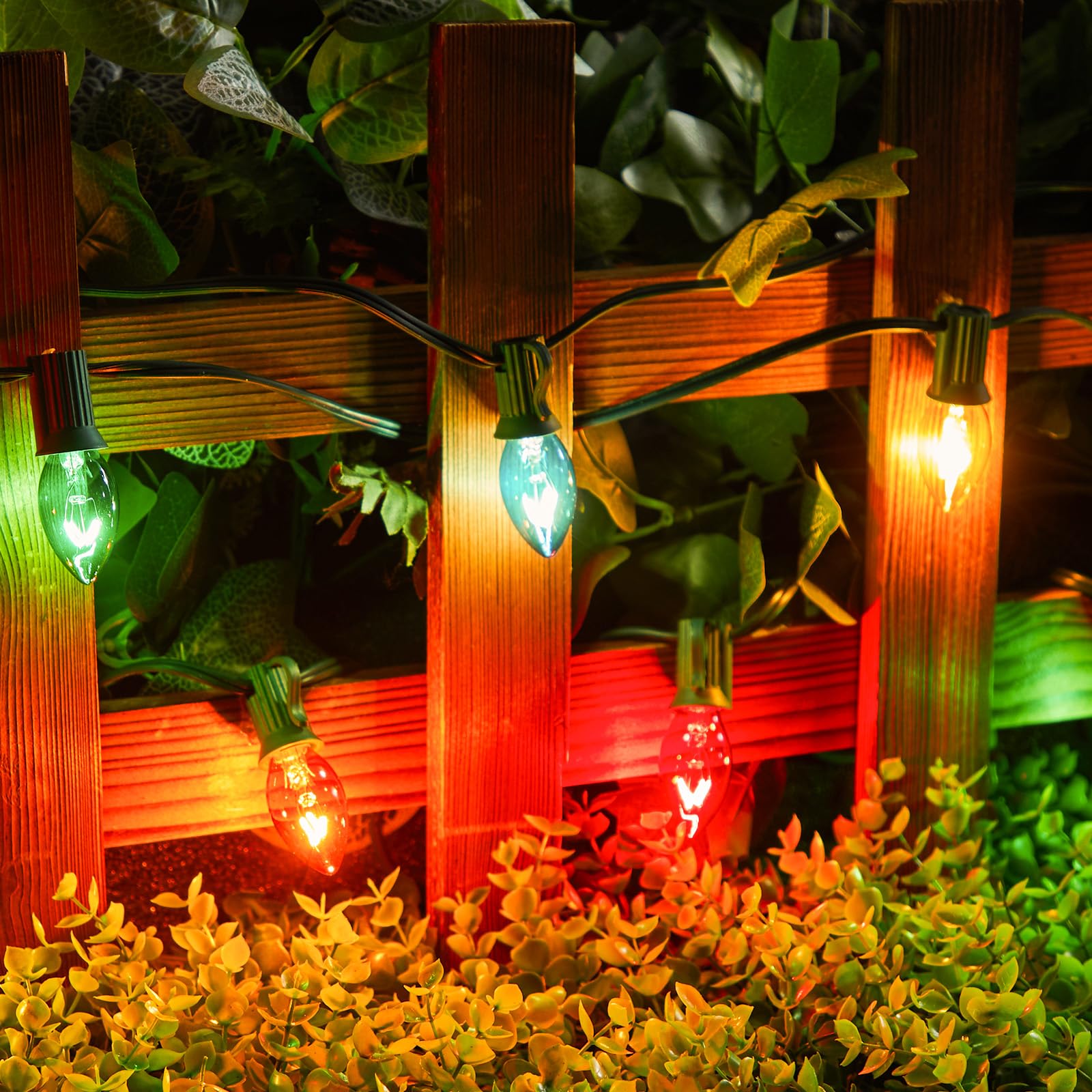 Minetom Christmas String Lights 50FT Multicolor Outdoor Lights Green Wire for Patio Garden Decor, 50 Clear Bulbs
