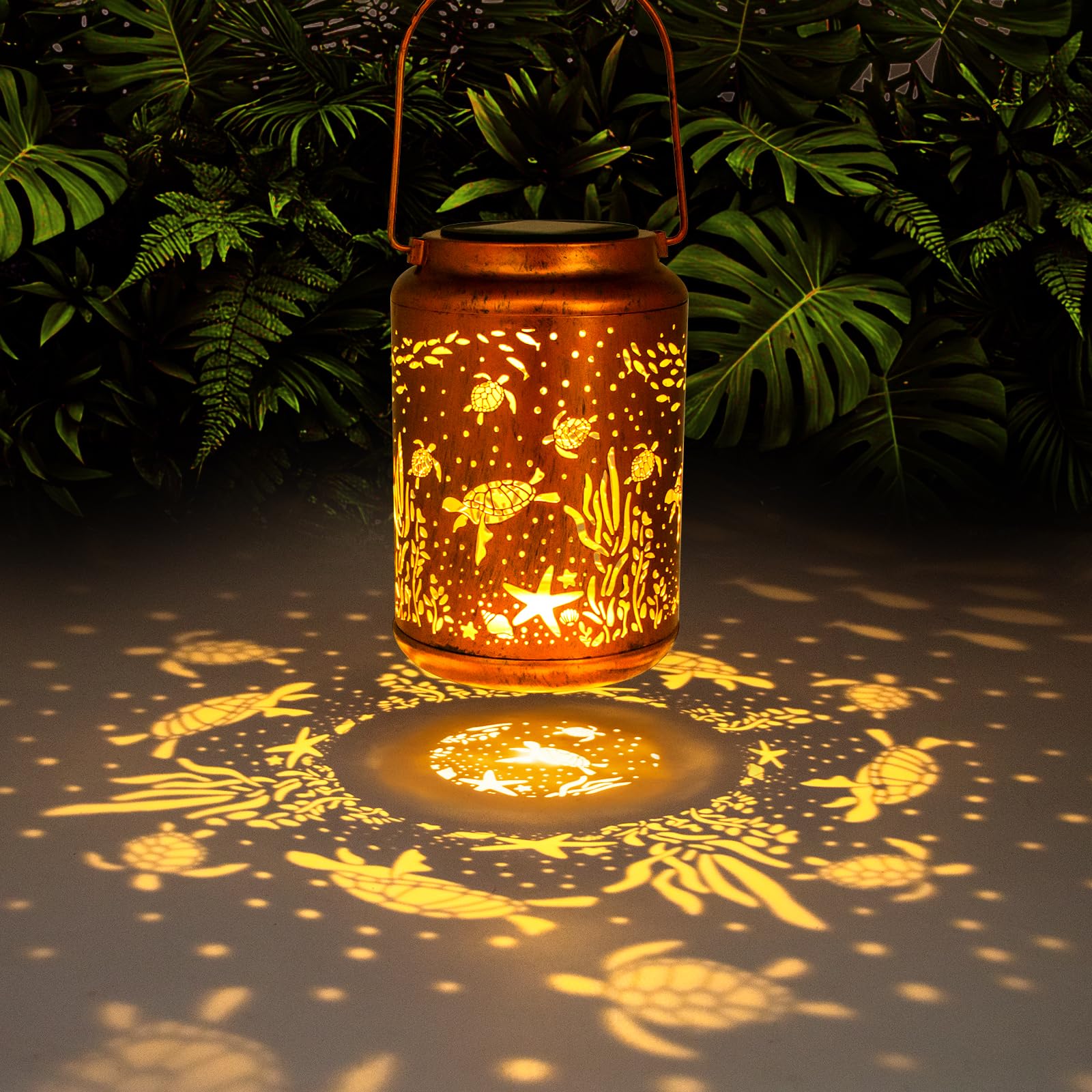 YISITEONE Solar Lantern - Metal Hanging Decor Light for Garden, Waterproof, Brown, Model ES04250300000