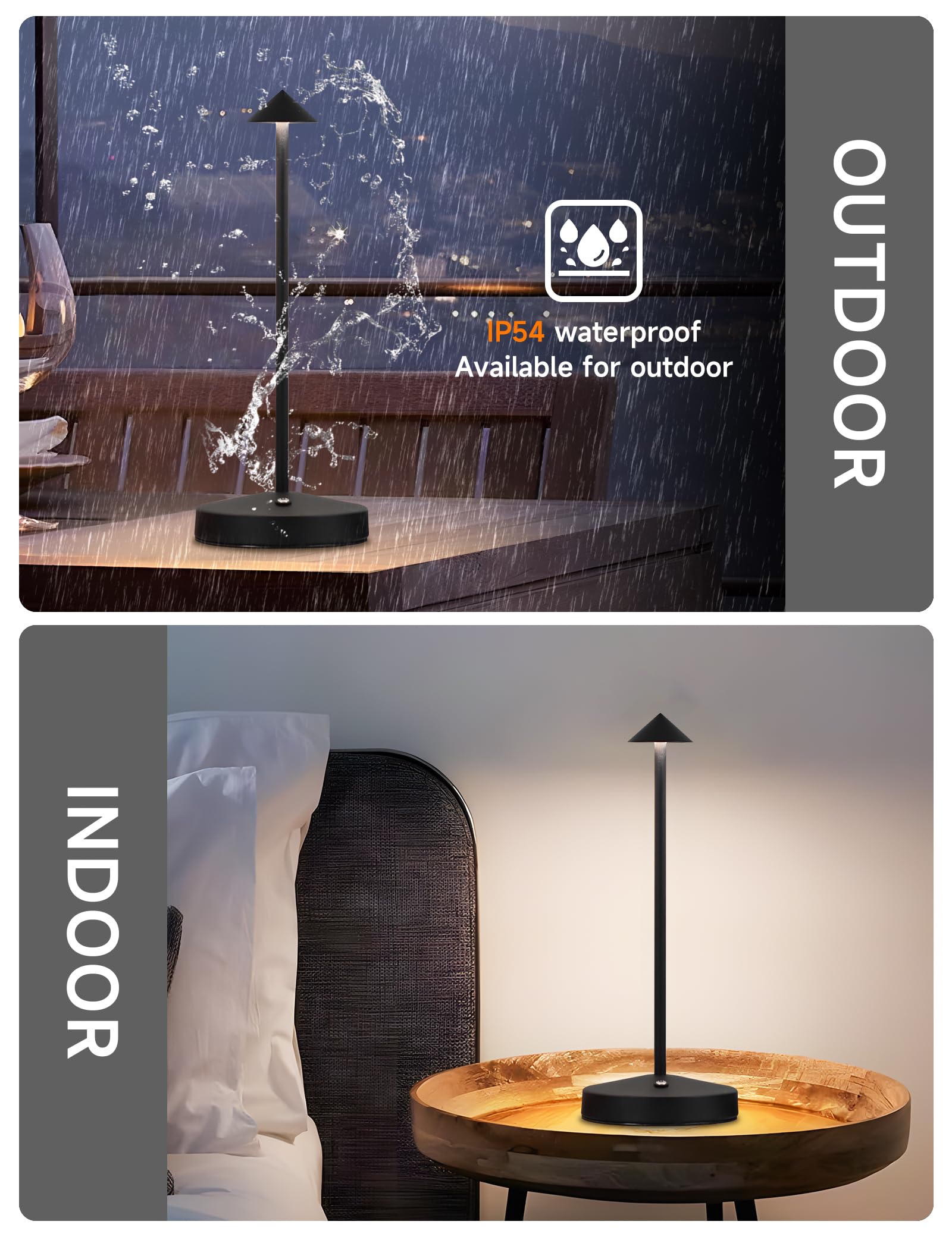 KROPTIB Cordless Table Lamps,LED Rechargeable Desk Lamp,Portable Modern USB Battery Operated Lights,Outdoor Waterproof Touch Dim