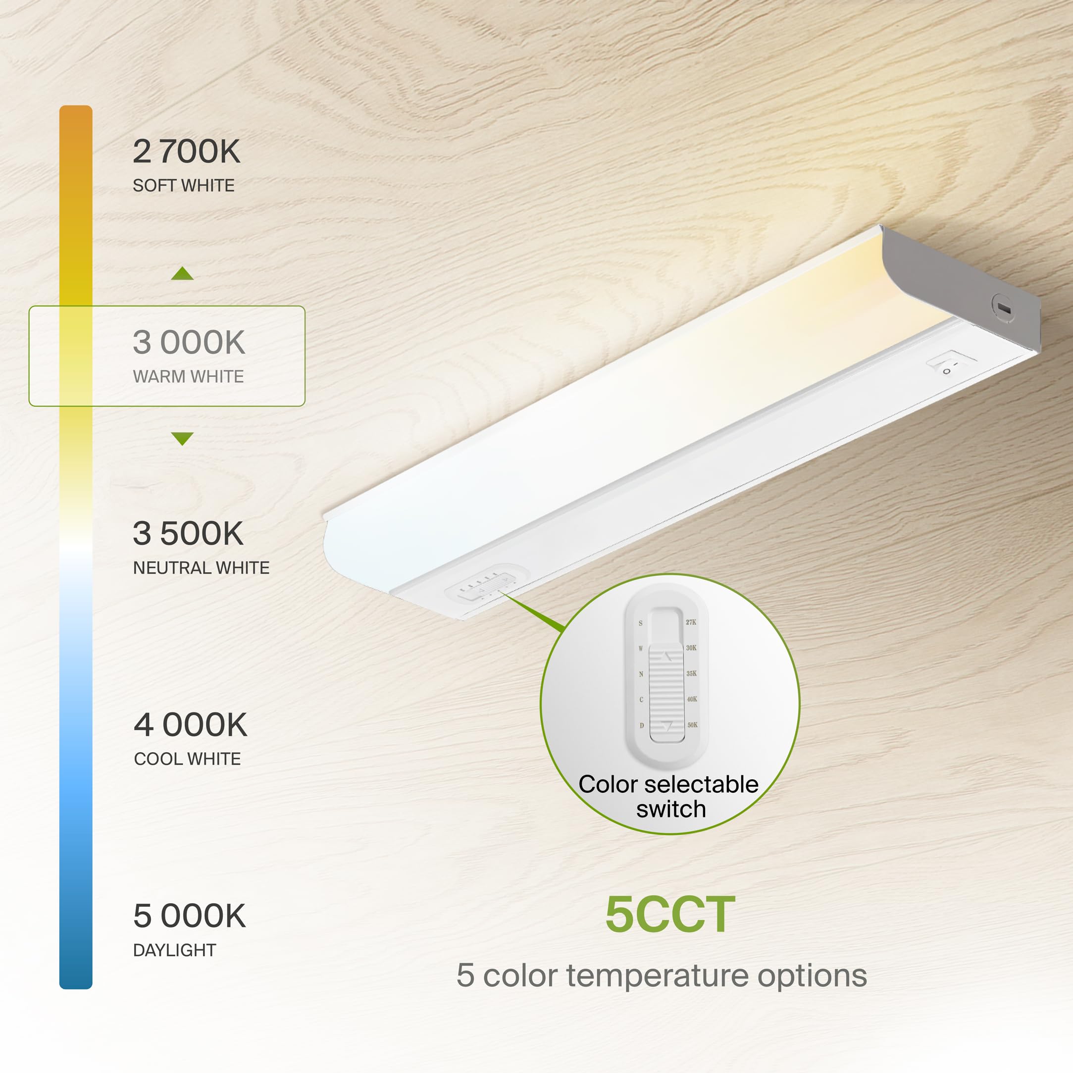ASD LED Under Cabinet Lighting 10W 807LM Dimmable 5 CCT 2700K-5000K 18 Inch White 2 Pack Model A-UBN-18