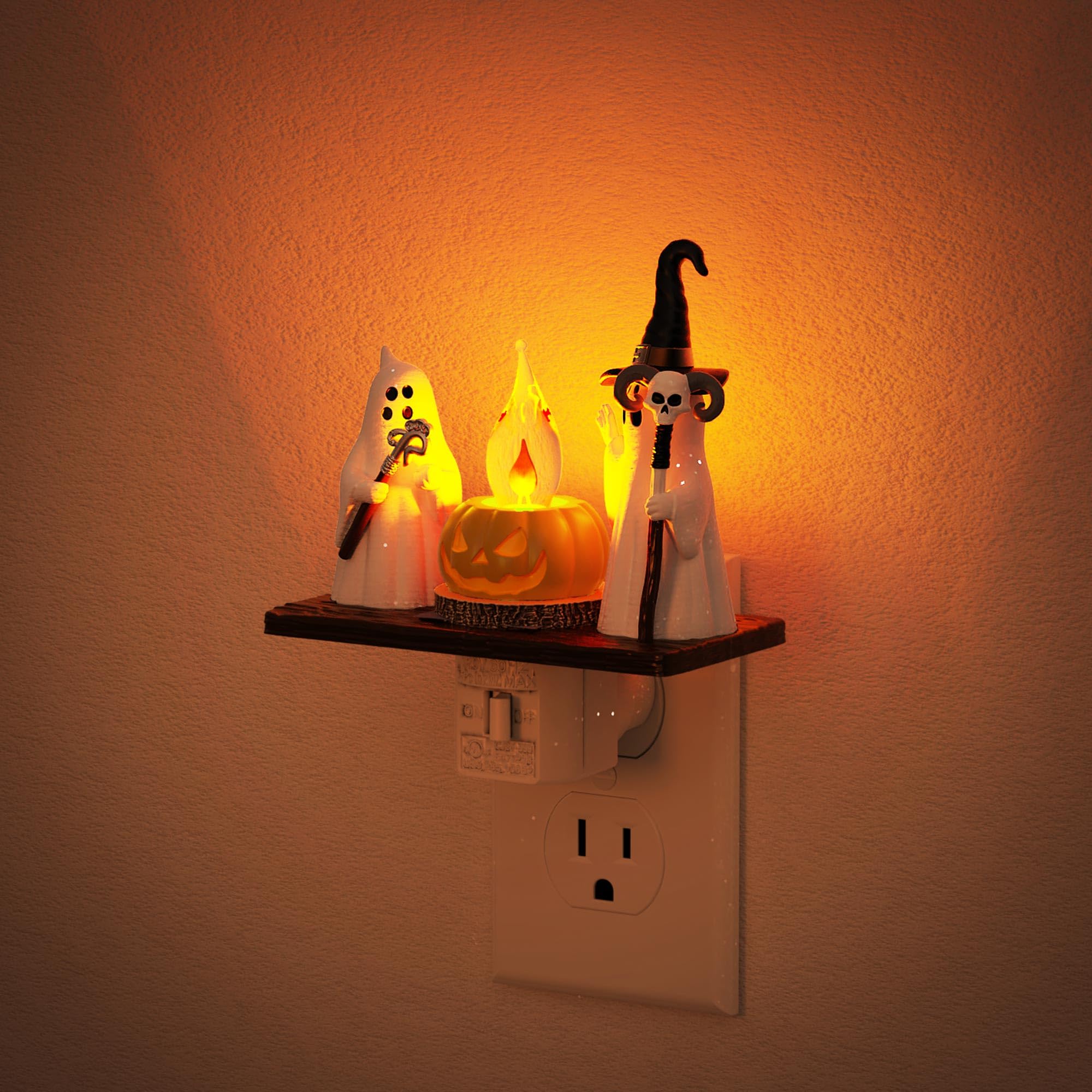 Halloween Night Light, Amber Night Lights Plug into Wall,Cute & Funny Flaming Jumping Night Light,Ghost & Pumpkin Plug in Nightl
