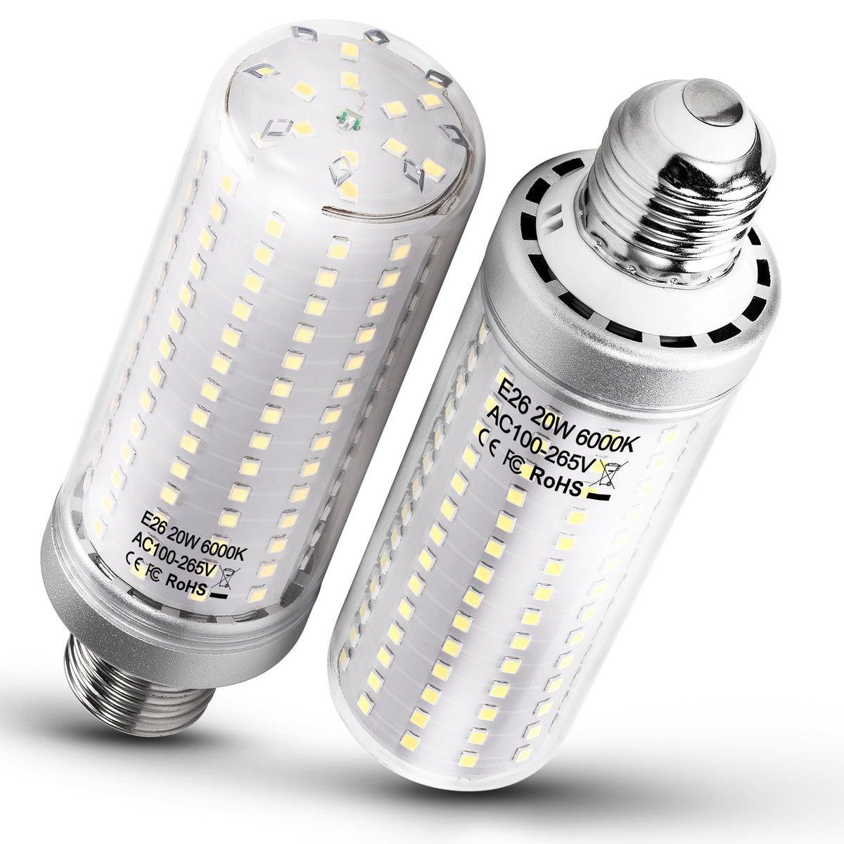 1.77*5.90Inch Big E26 Led Bulbs 20W Led Corn Light Bulbs 200 Watt Equivalent 3000 Lumen 6000K Daylight White For Outdoor Home At