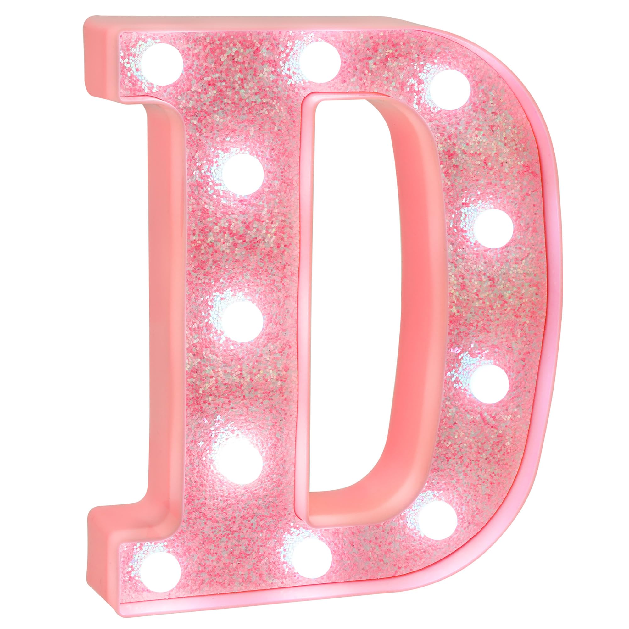 EUFONY Pink Glitter LED Marquee Light Up Letter D with Cool White Lights, Battery-Powered Alphabet Letter Sign for Girls Gift, B